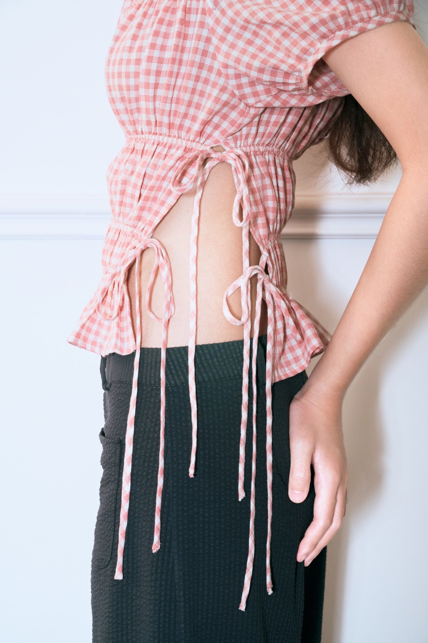 Checked Ruched Top
