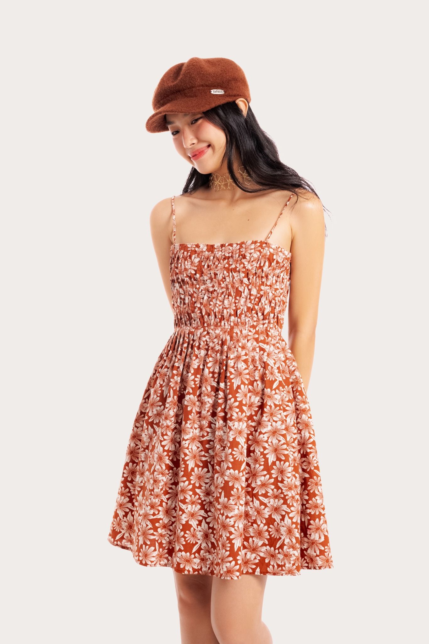  Floral Pleated Mini Dress 