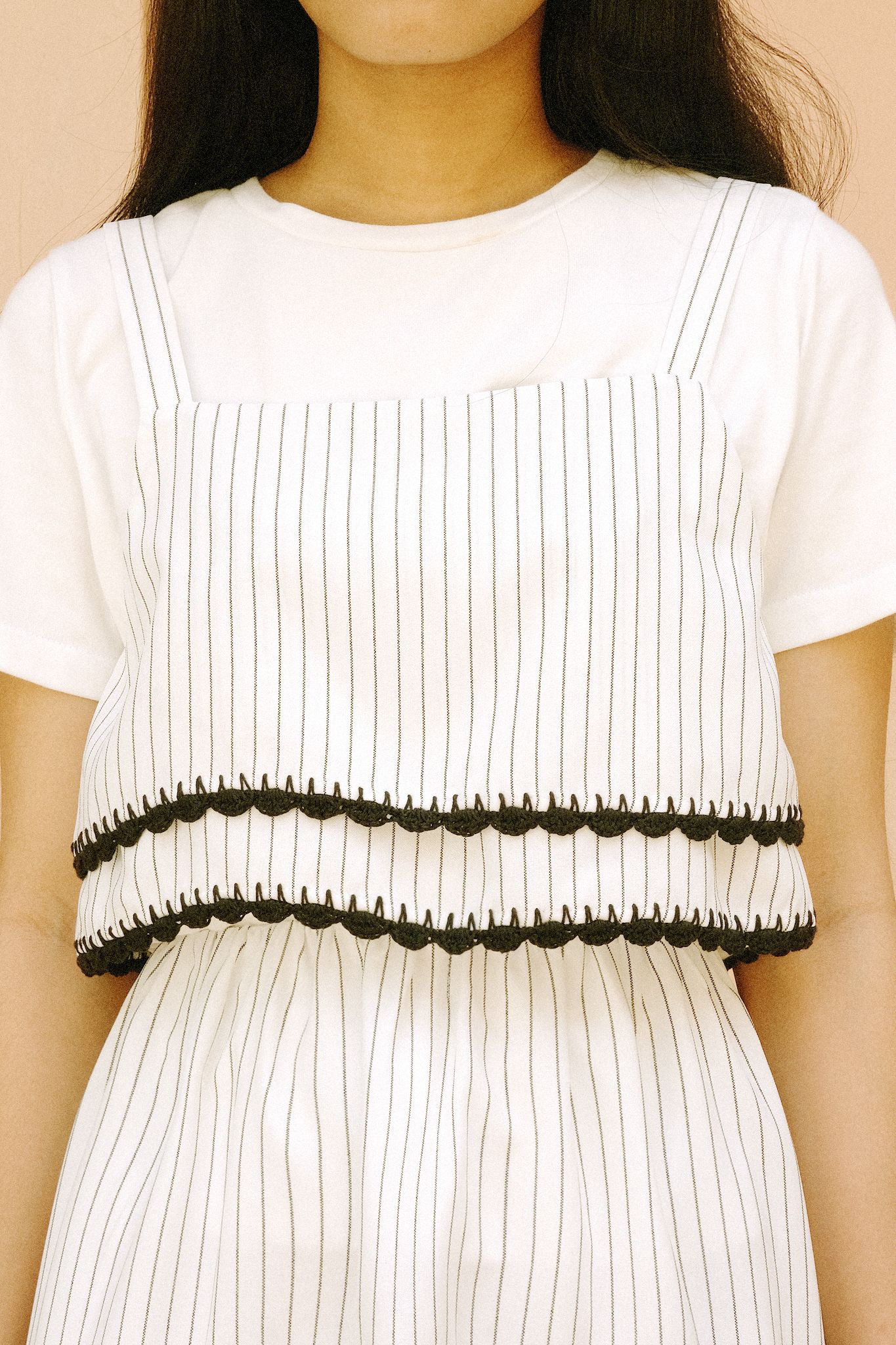 Black Striped Croptop With Handmade Crochet Details