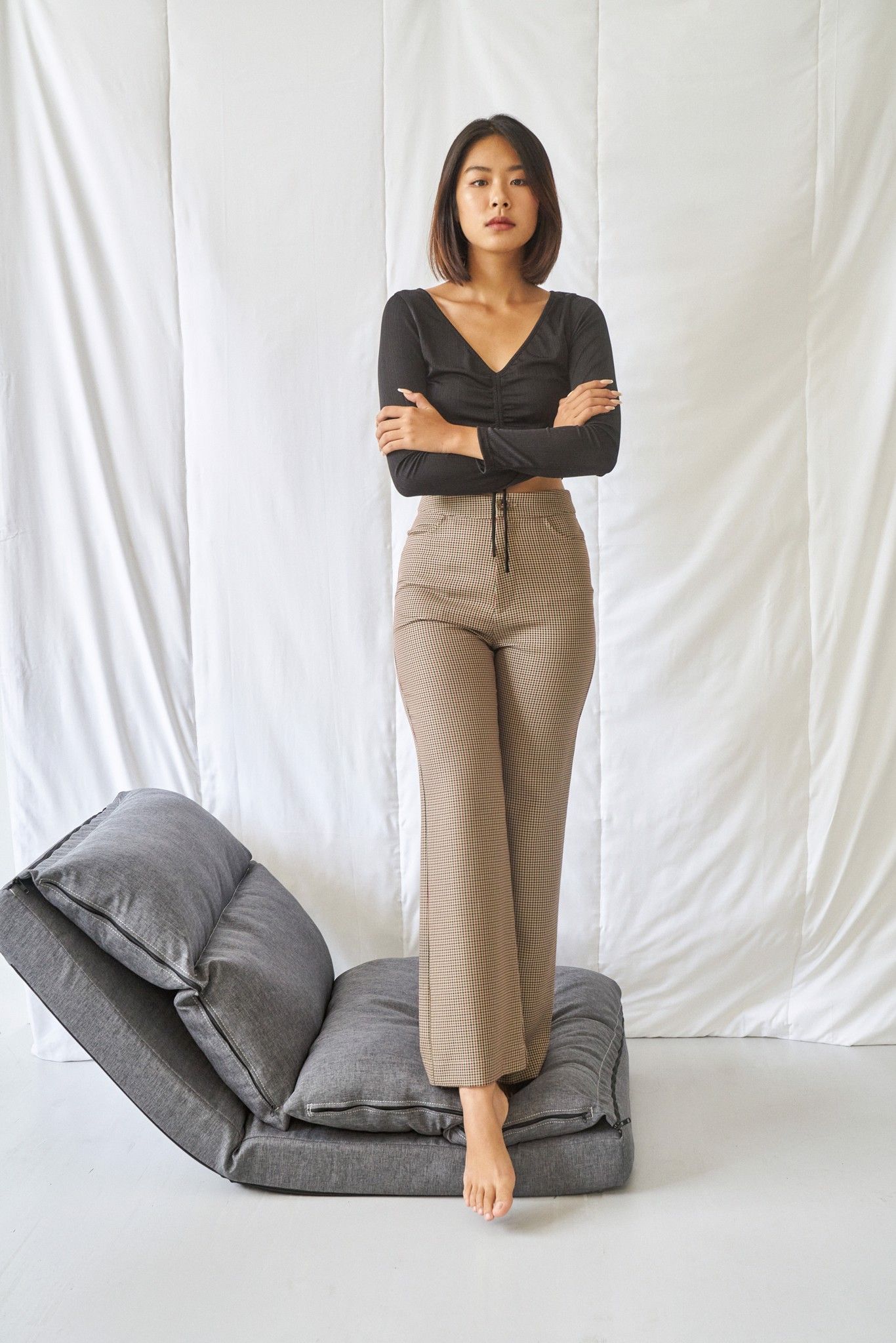 Checked Wide Leg Trousers