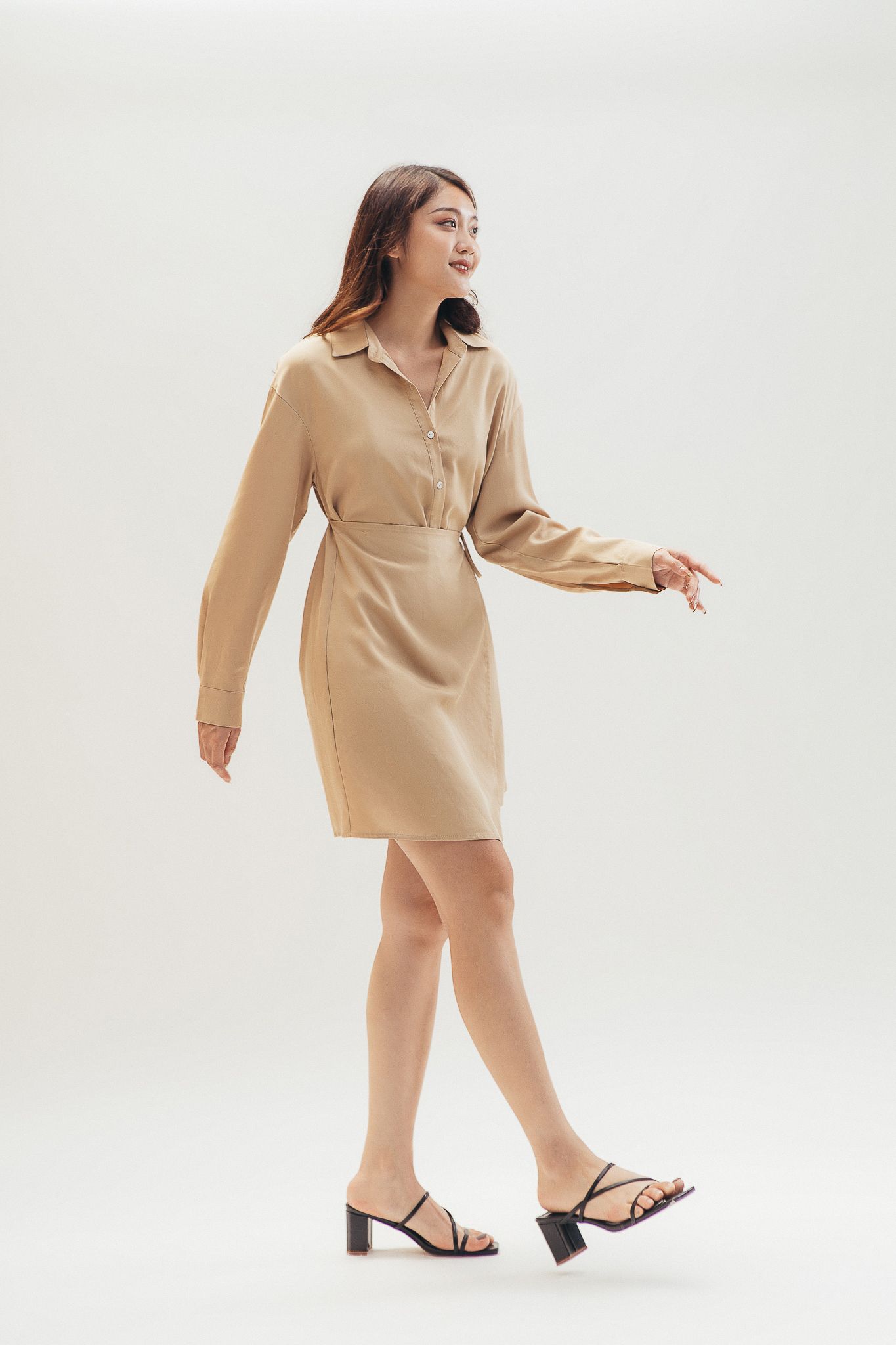 Beige Wrap Mini Dress