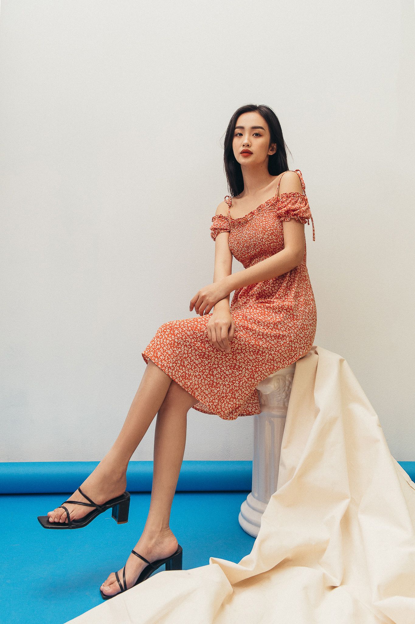 Red Floral Off Shoulder Dress