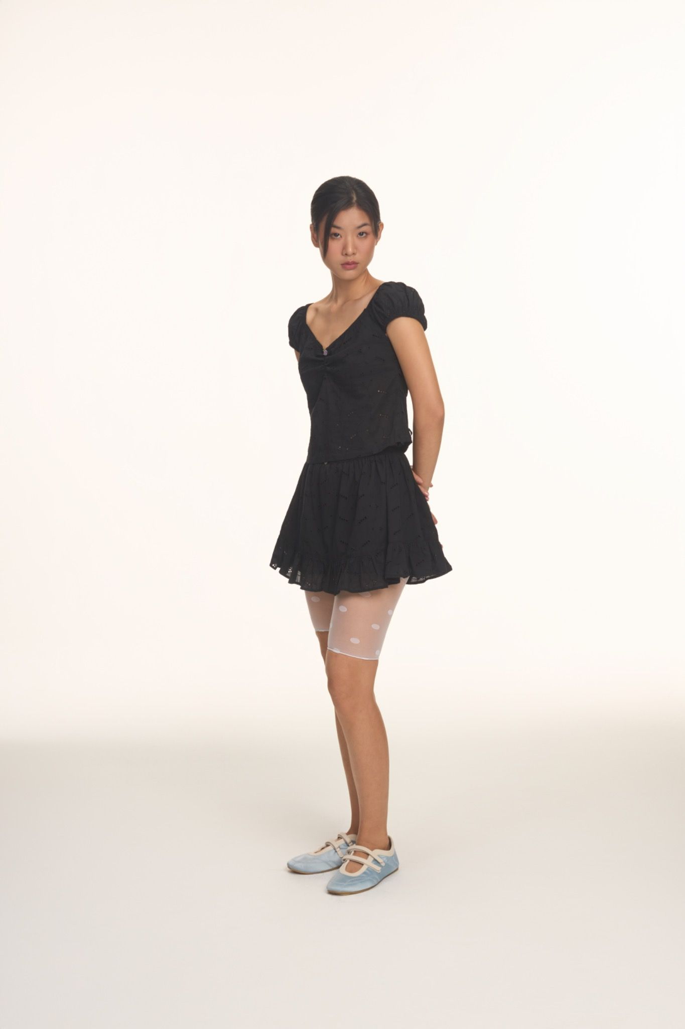Elastic Embroidered Mini Skirt