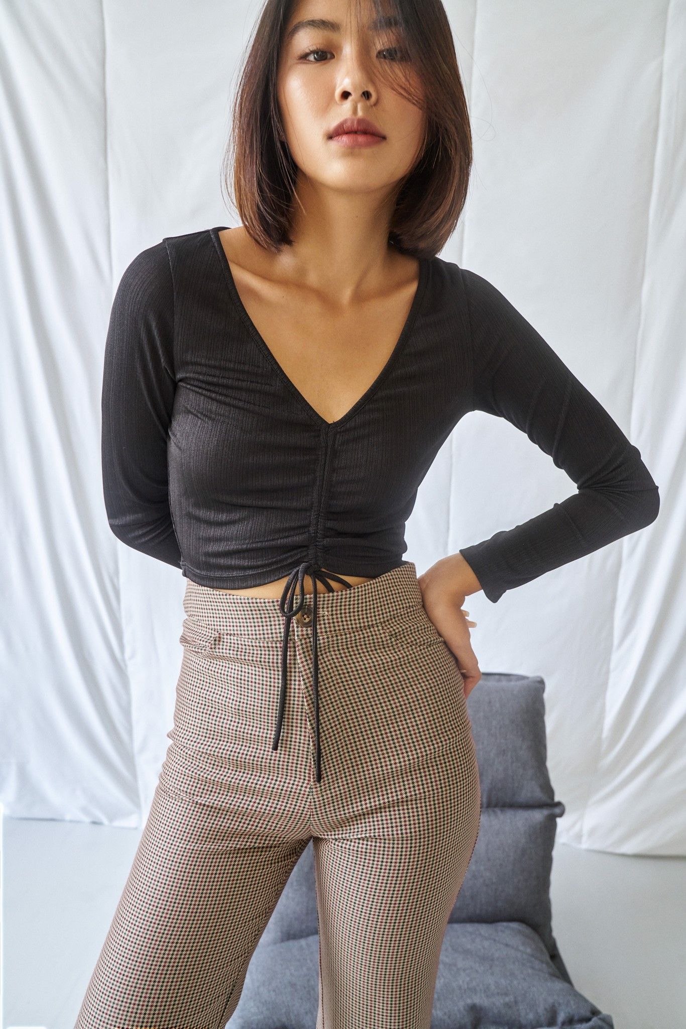Black Ruched Crop Top