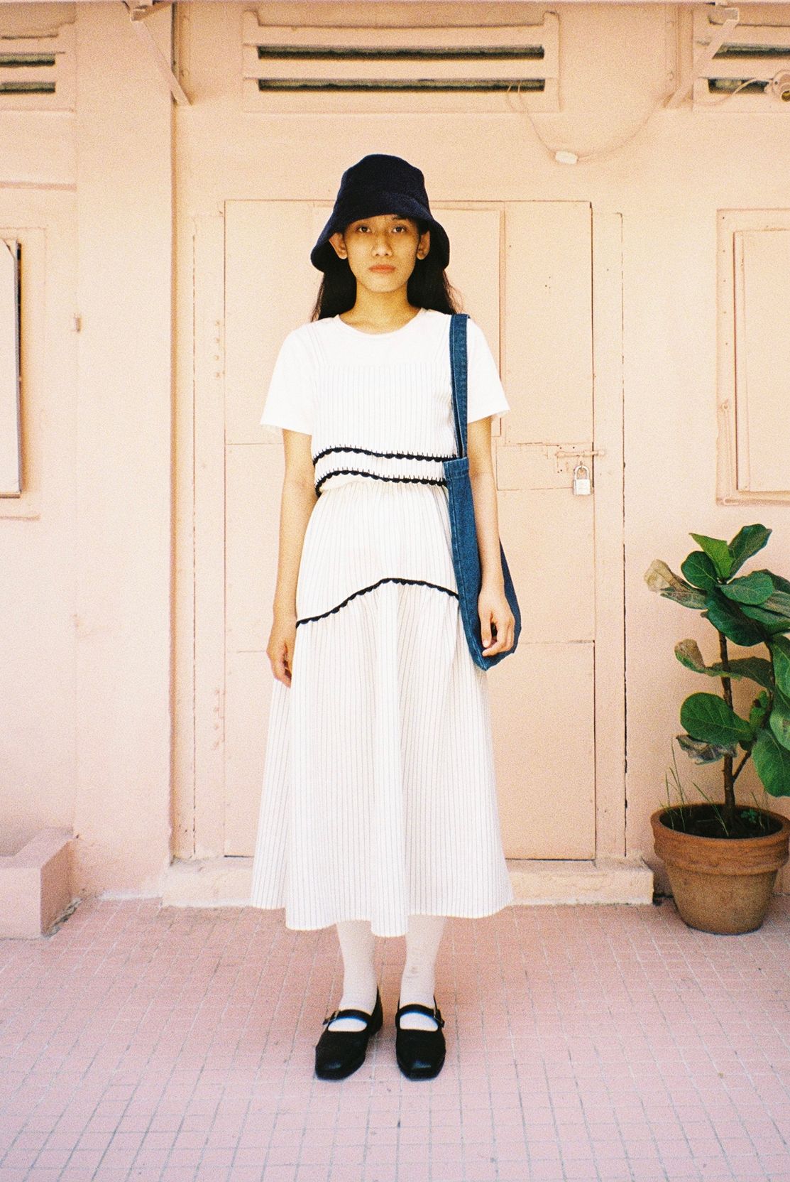 Striped Midi Skirt With Crochet Ruffle