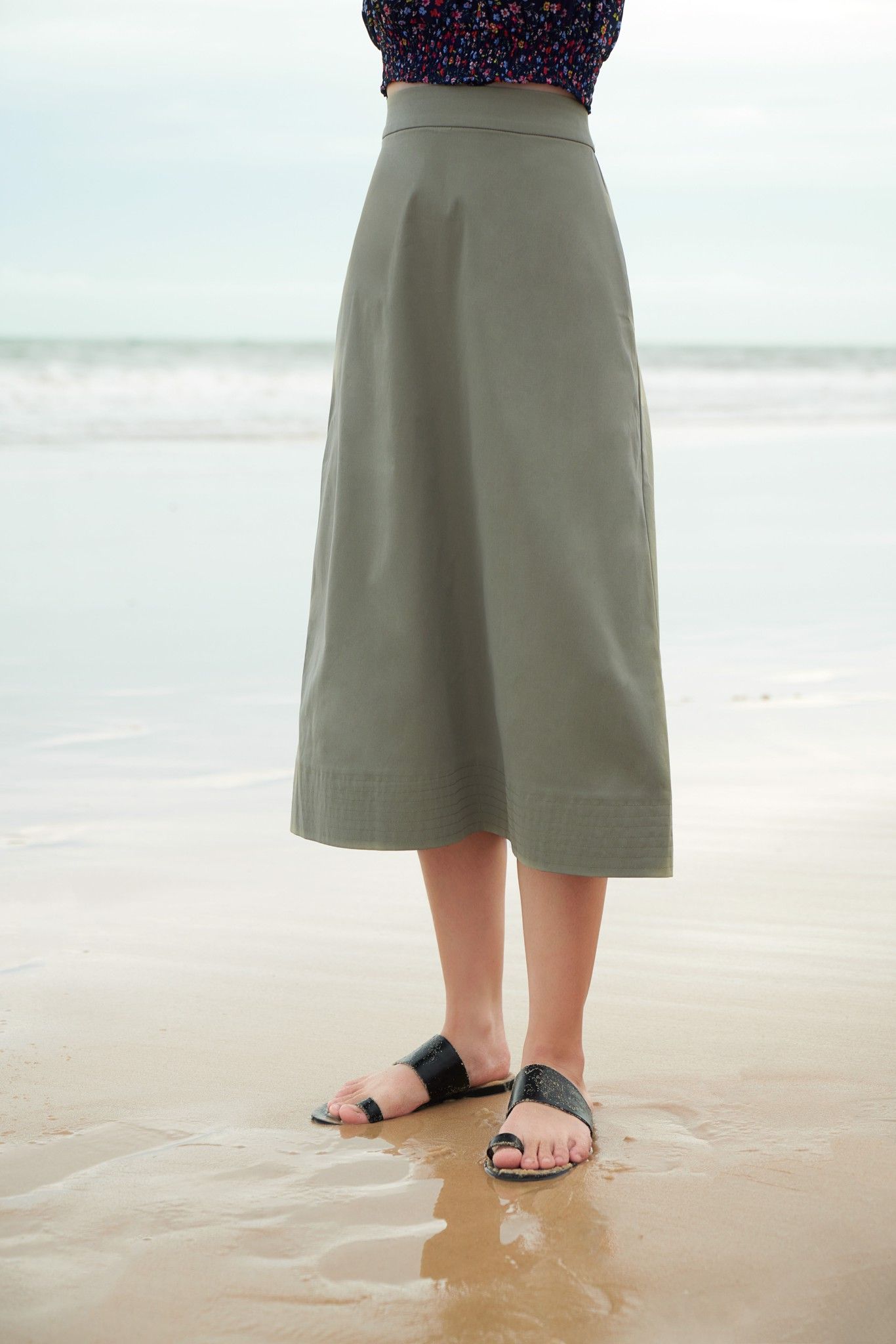 Green Khaki Midi Skirt