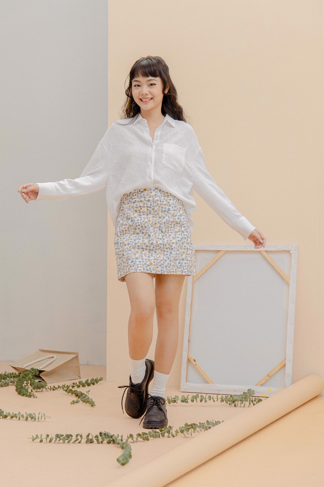 Floral Khaki Mini Skirt