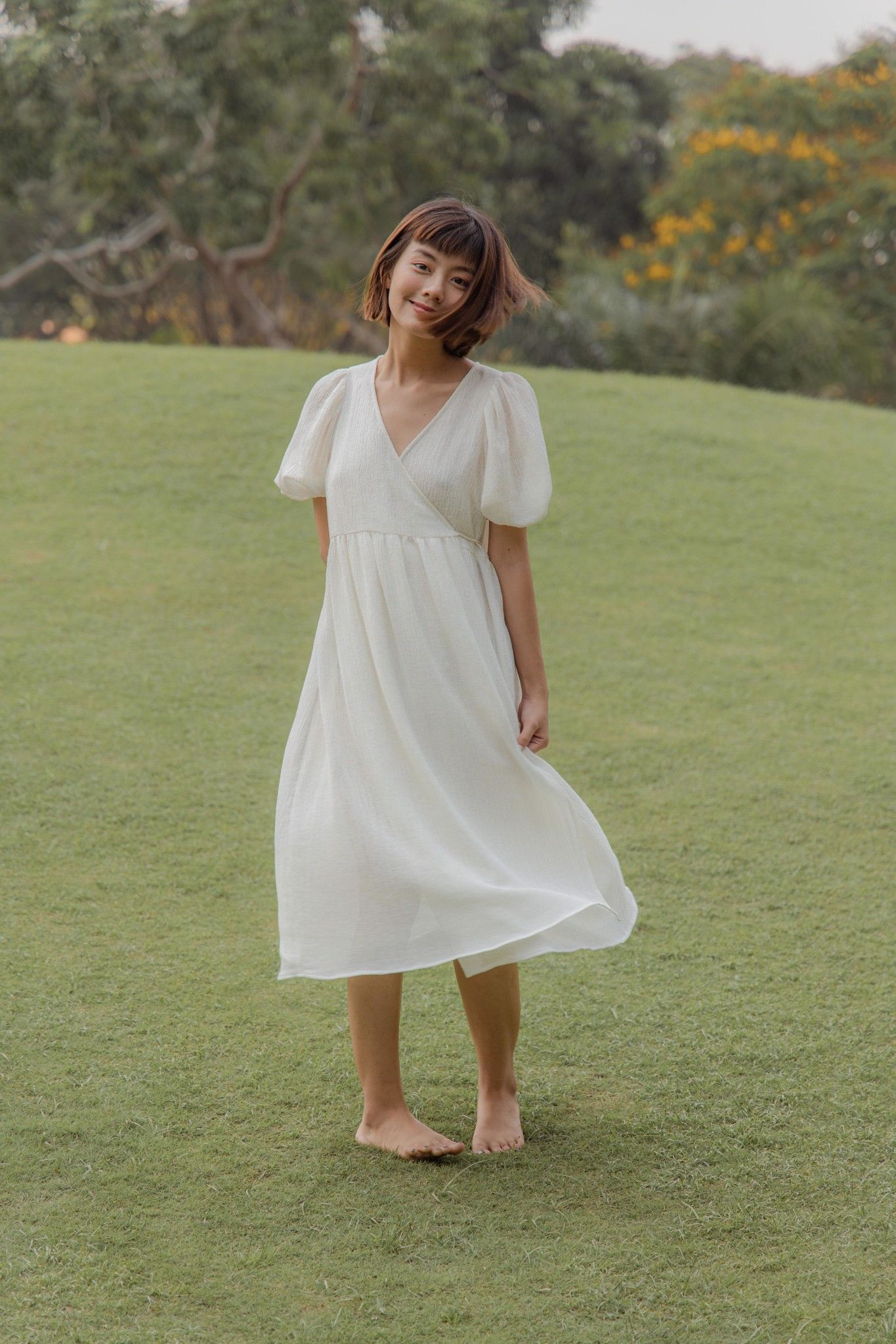 White Wrapped Midi Dress