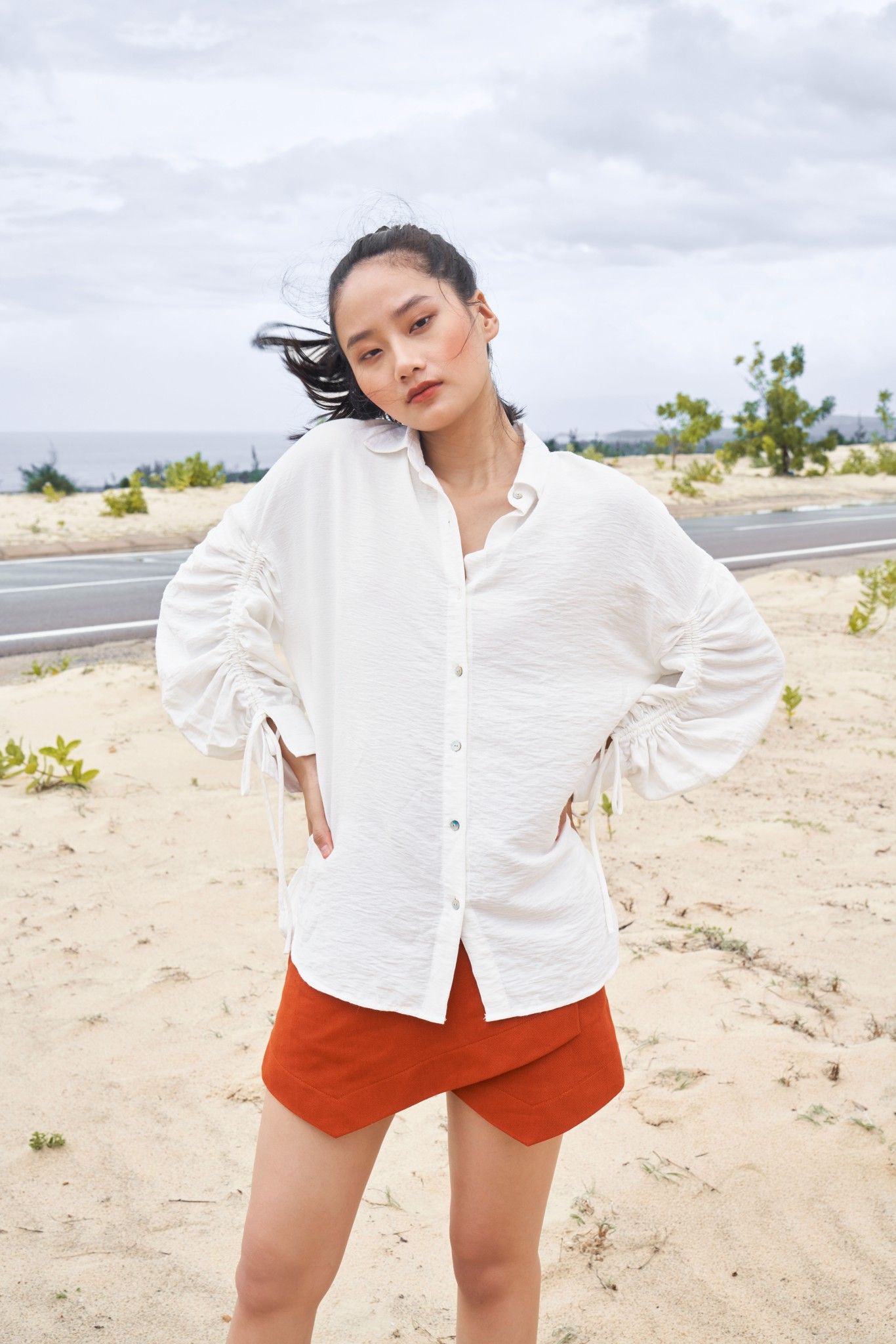White Ruched Blouse