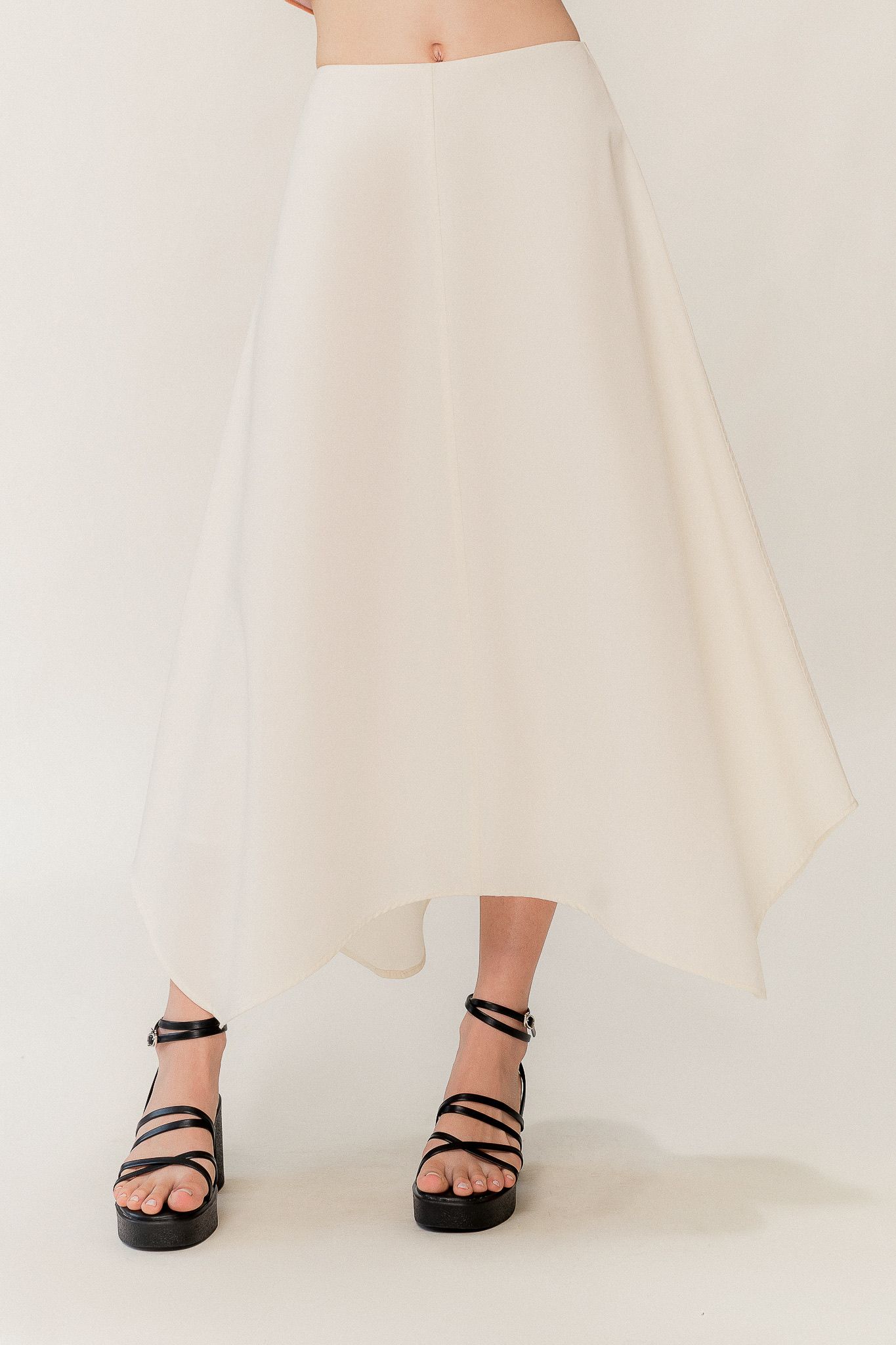  White Wavy Hemline Midi Skirt 