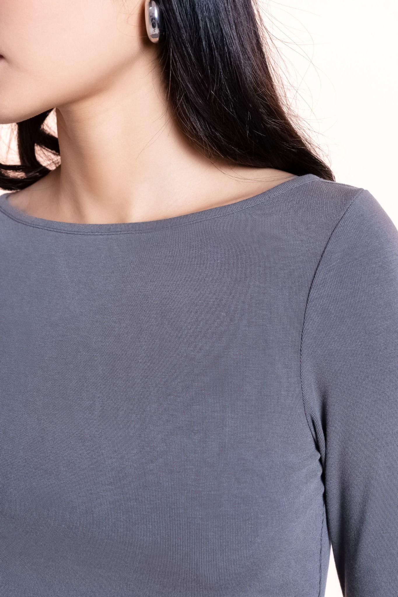  Grey Fitted Long Sleeve Top 