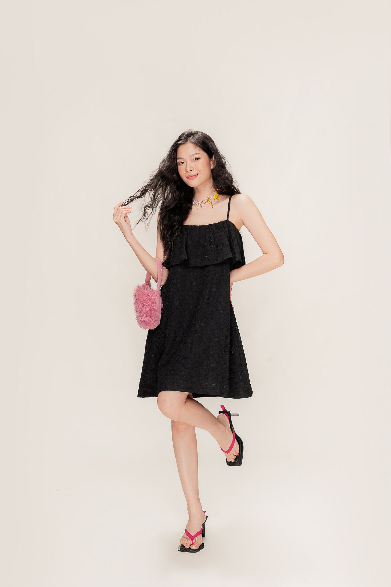  Black Ruffle Layer Mini Dress 