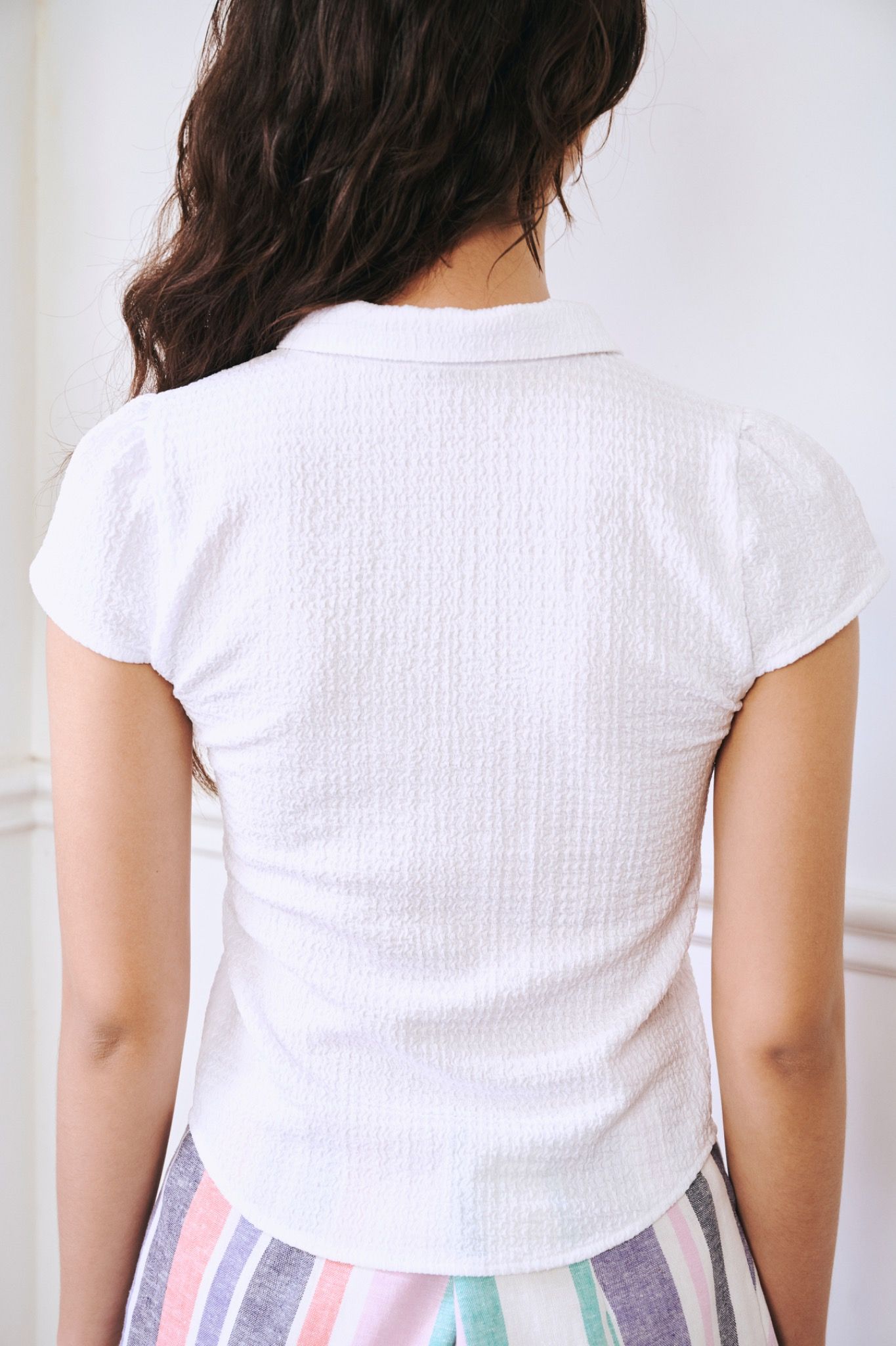 White Button-up Short Sleeve Top