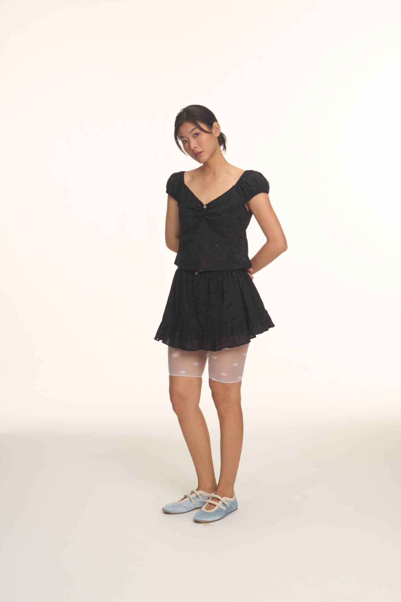 Elastic Embroidered Mini Skirt