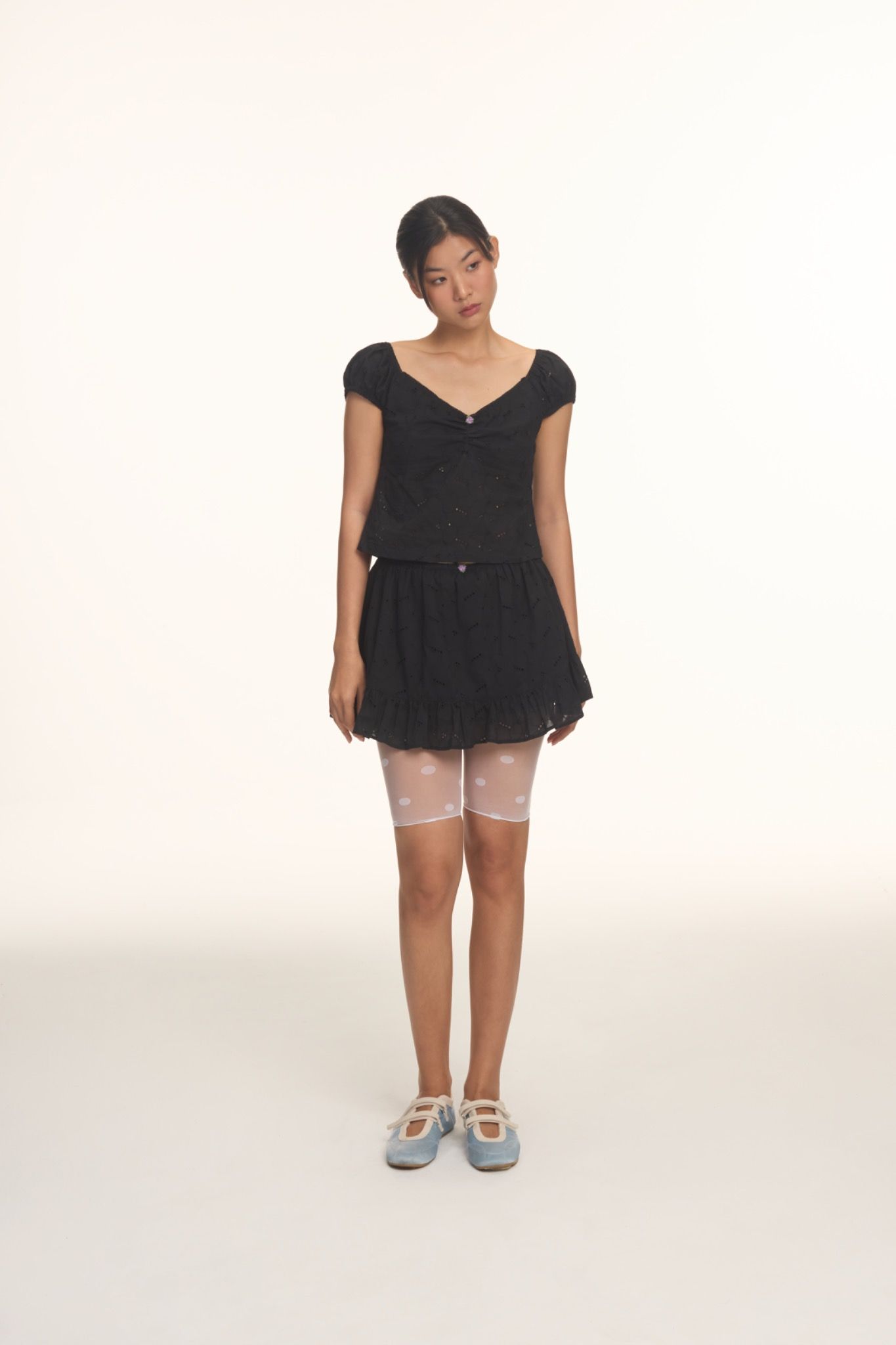 Elastic Embroidered Mini Skirt
