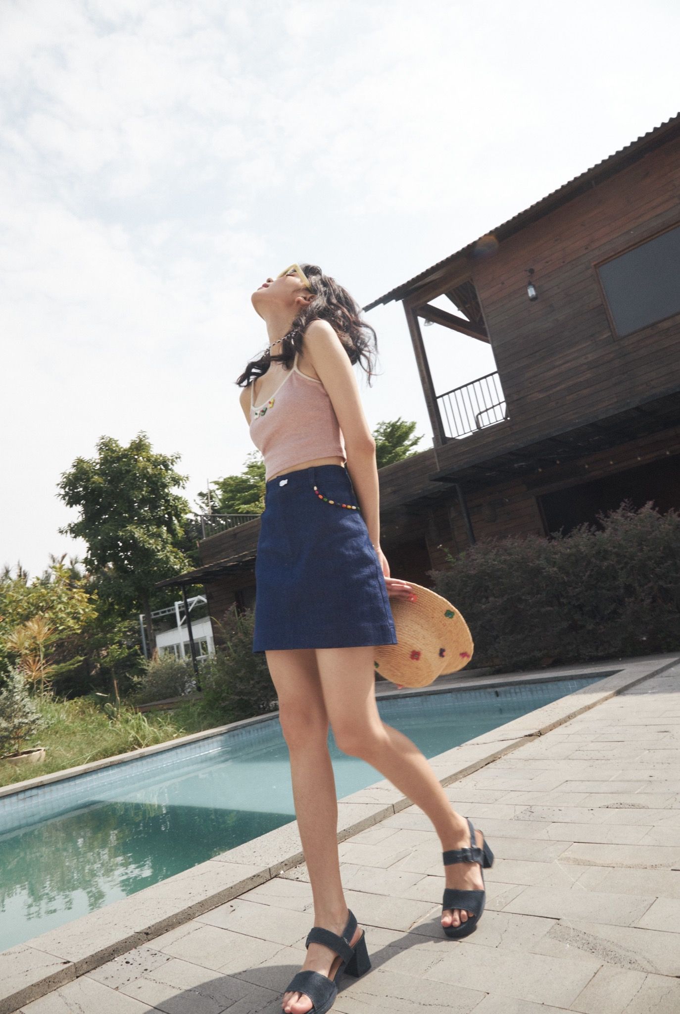 Denim Mini Skirt With Wooden Beats