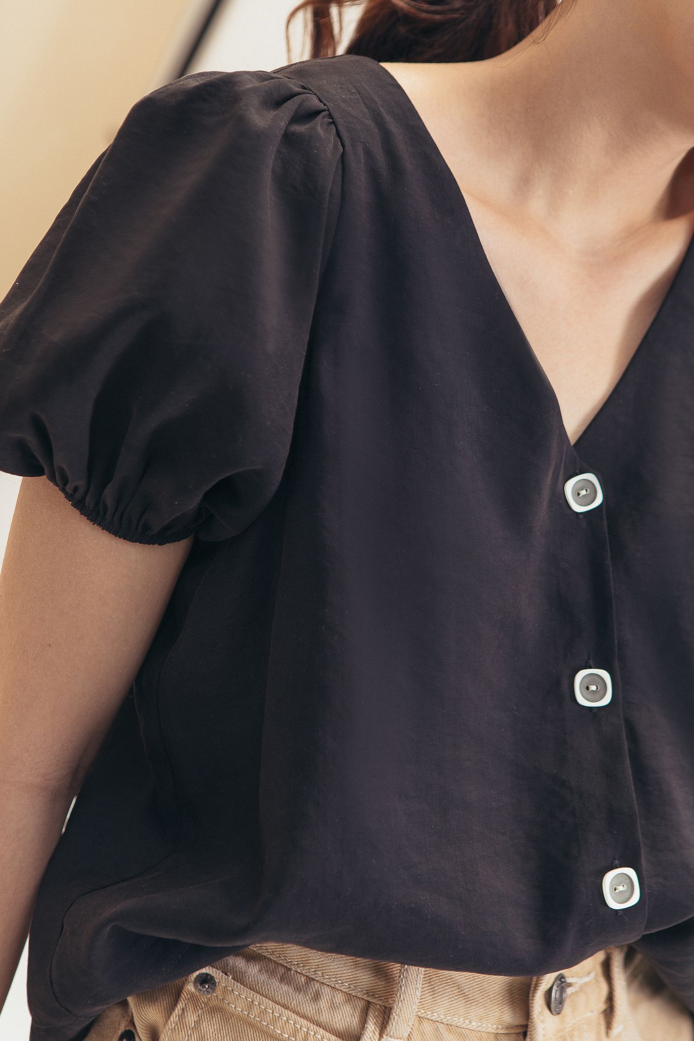 Black Puff Sleeve Top