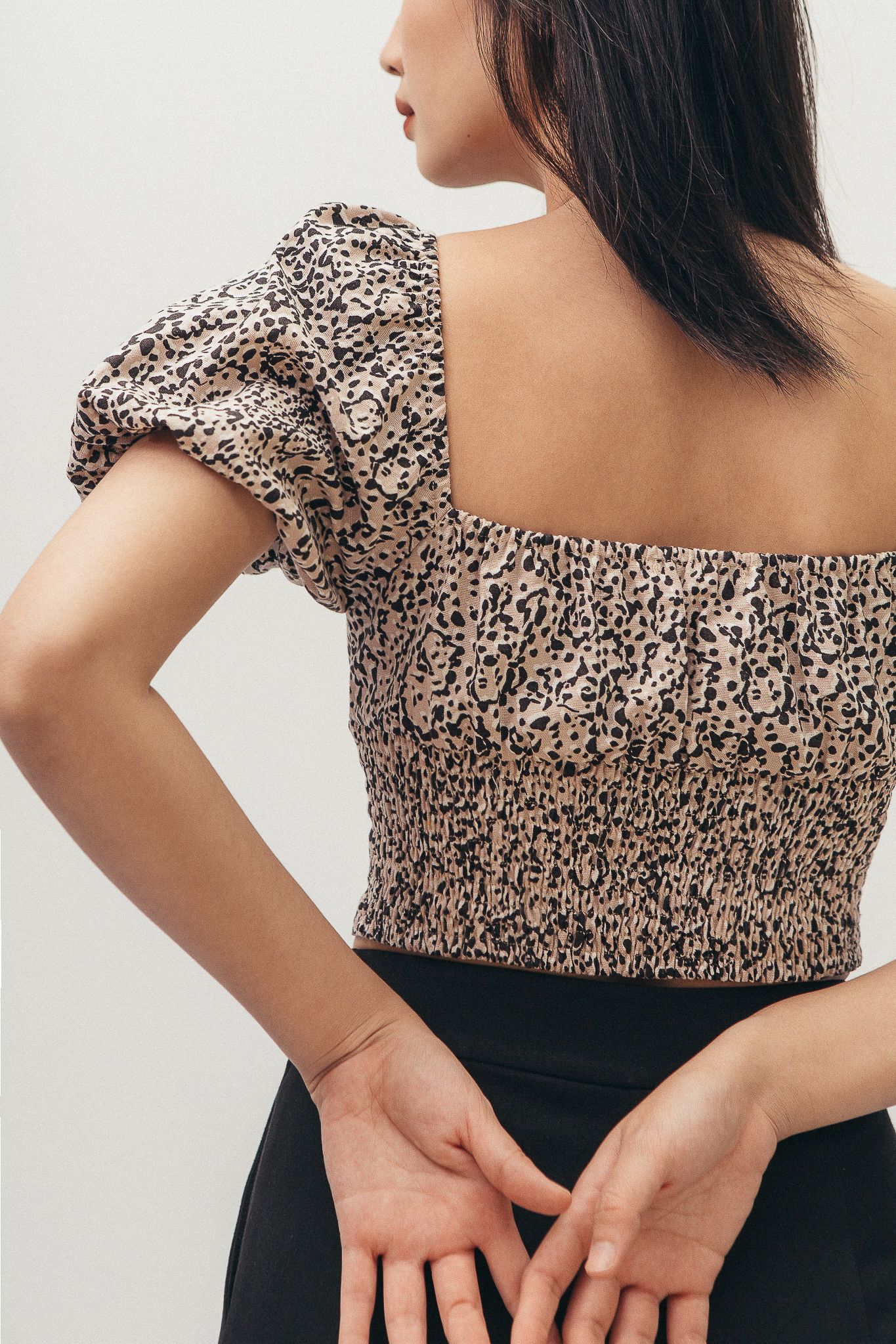 Leopard Puff Sleeve Crop Top