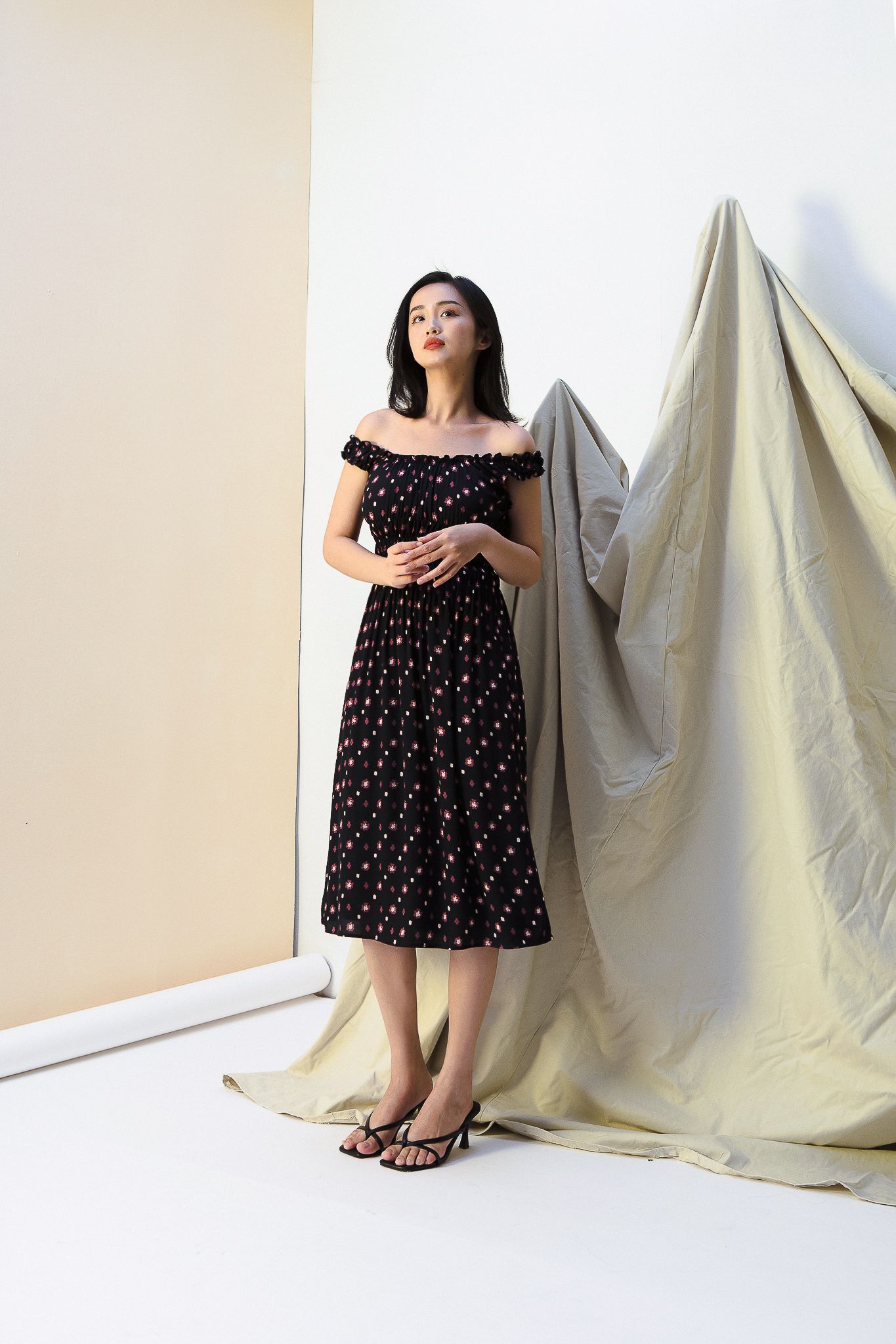 Floral Off Shoulder Midi Dress
