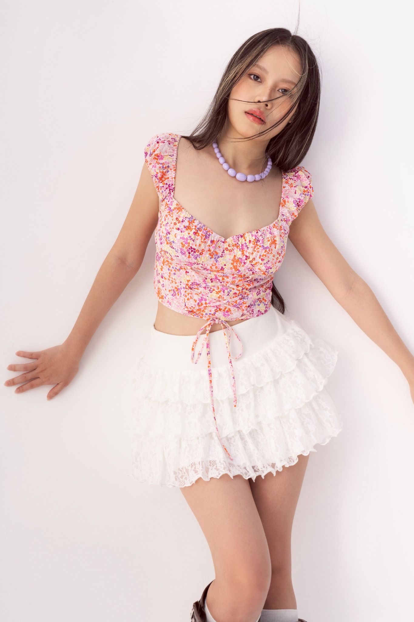 Floral Scoop Neck Drawstring Top