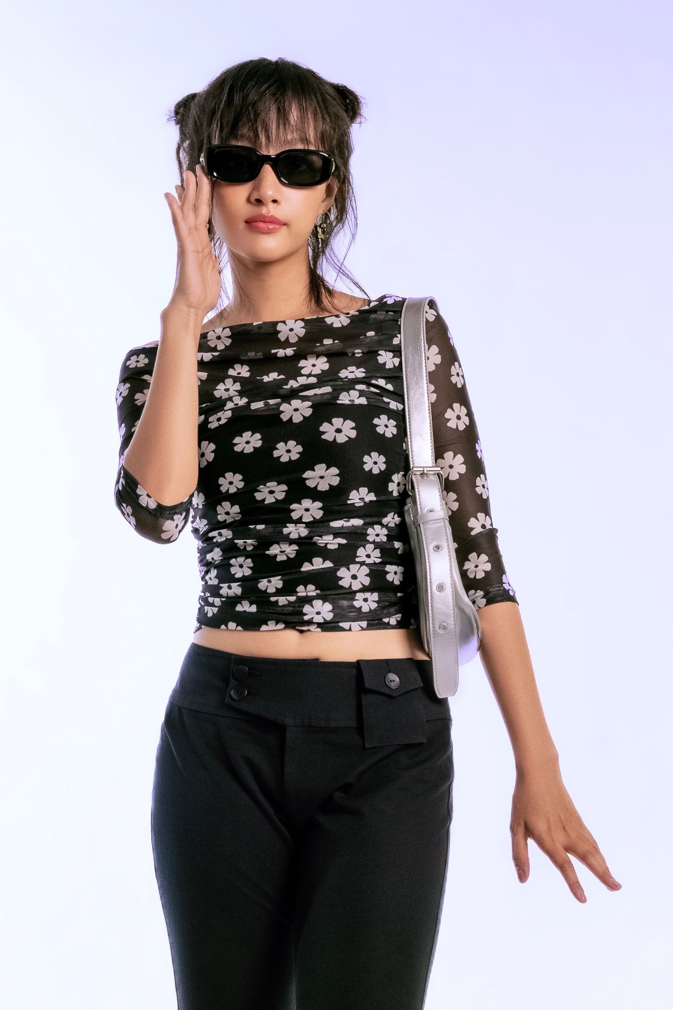 Floral One Shoulder Mesh Top