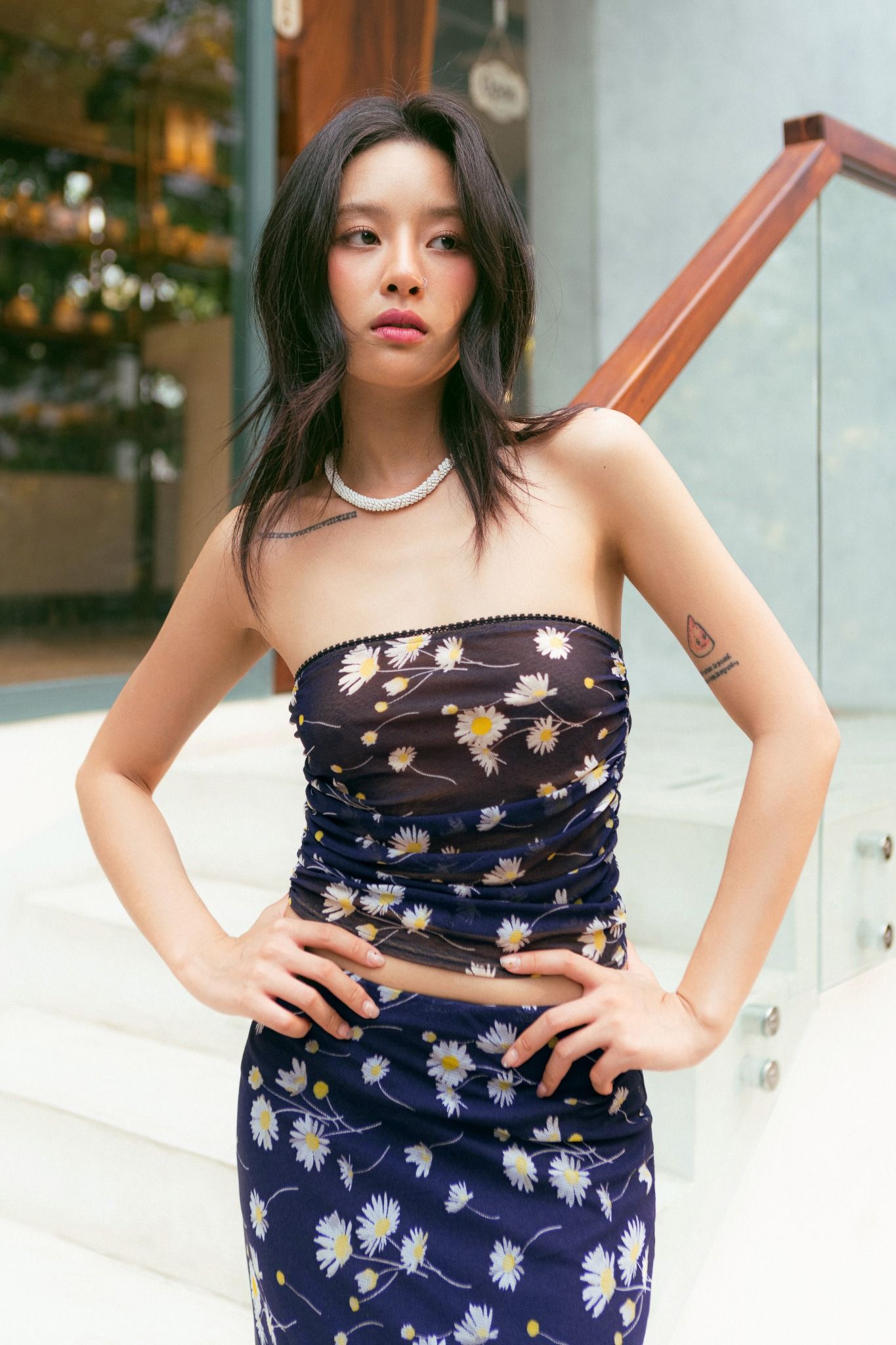 Daisy Floral Lace Trim Mesh Tube Top