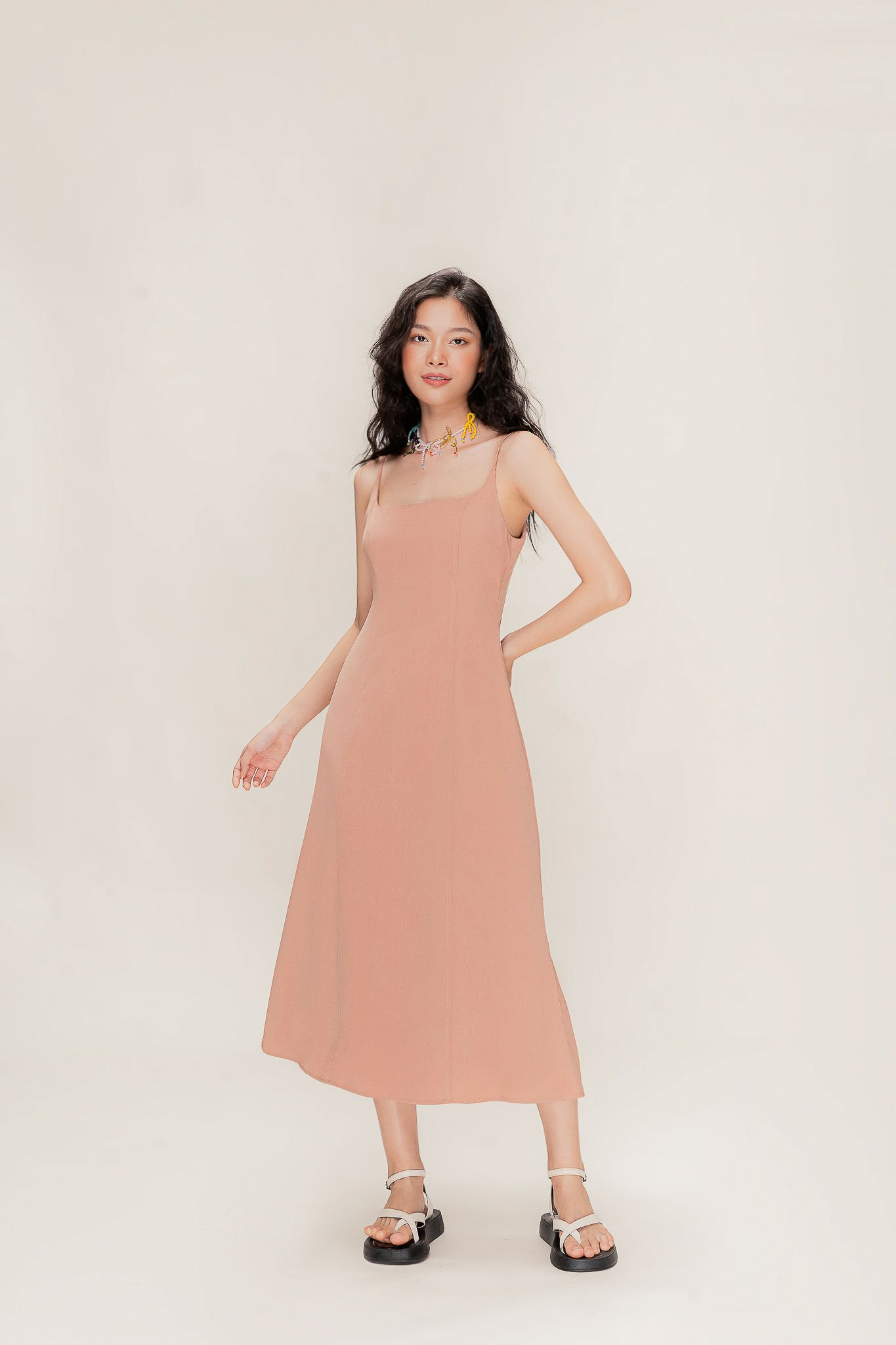  Peach Strappy Midi Dress 