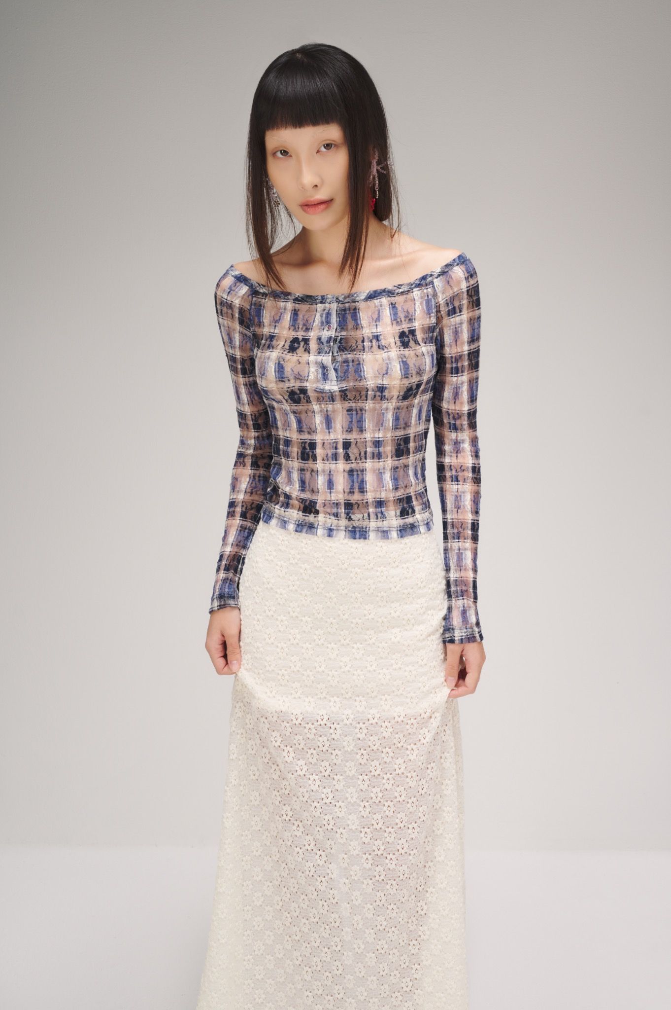Printed Lace Long Sleeve Top