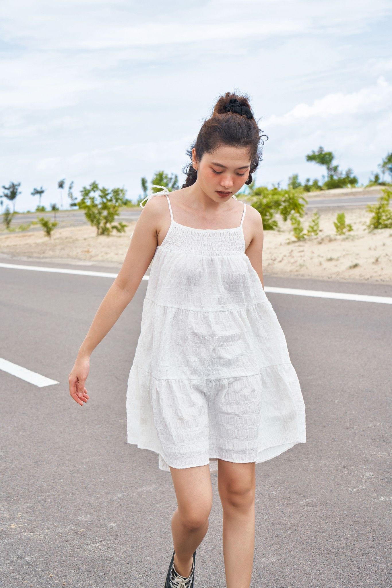 White Textured Mini Dress