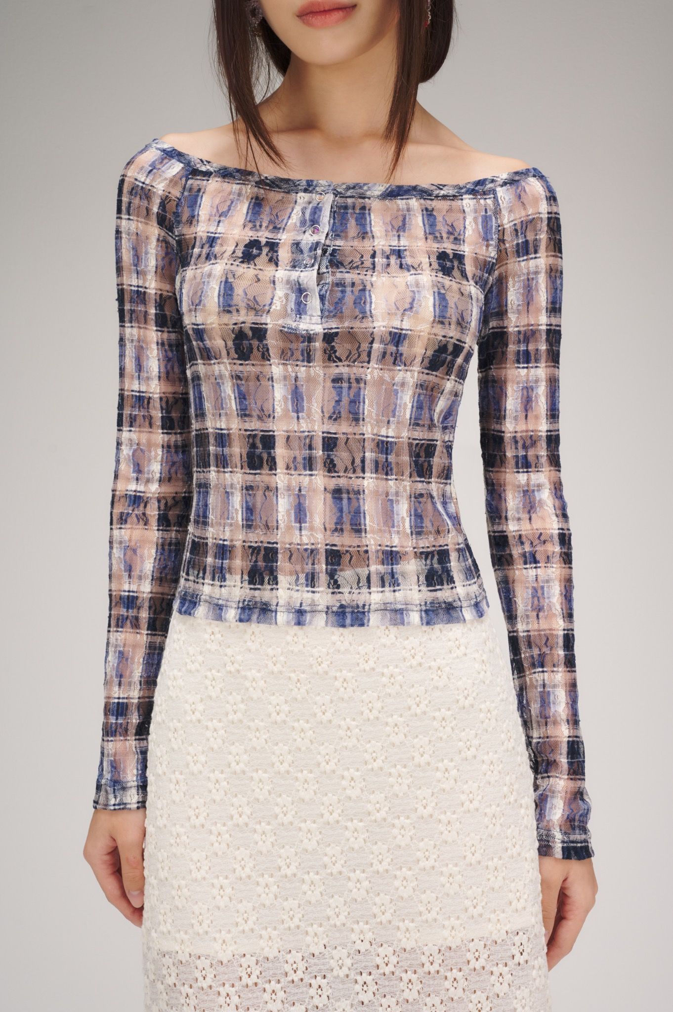 Printed Lace Long Sleeve Top