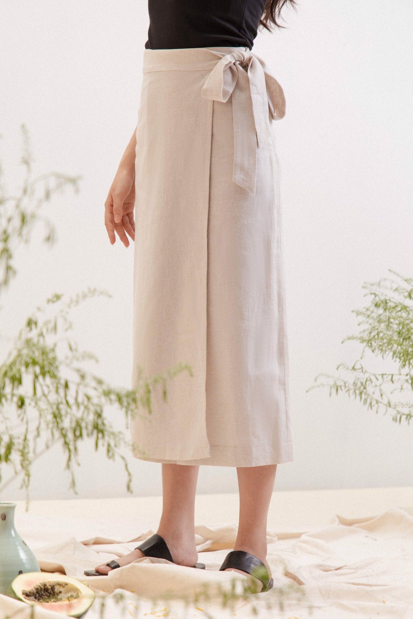 Ivory Linen Wrap Culottes