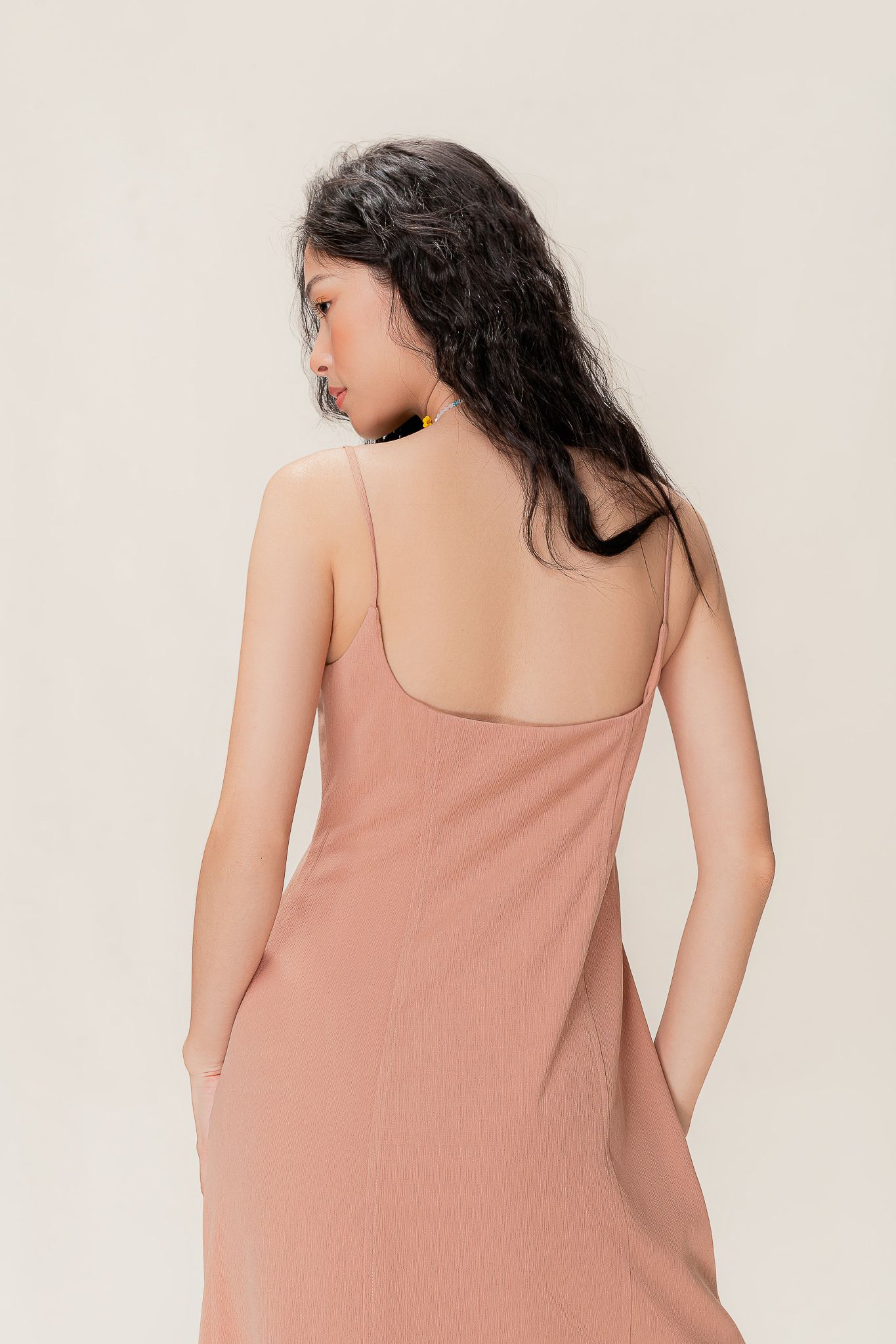  Peach Strappy Midi Dress 