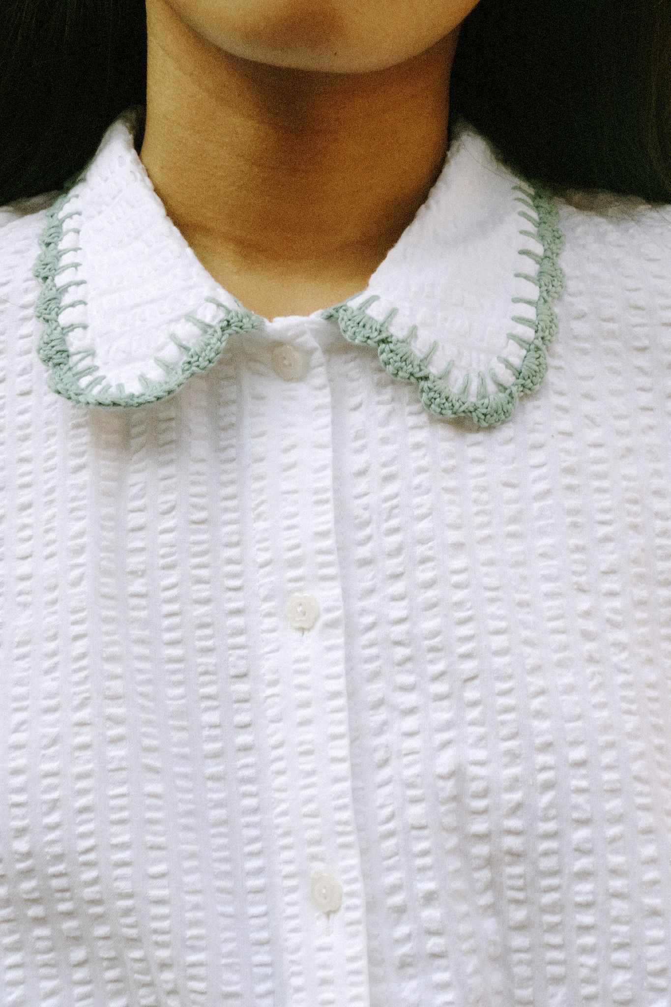 Seersucker Shirt With Handmade Crochet Details