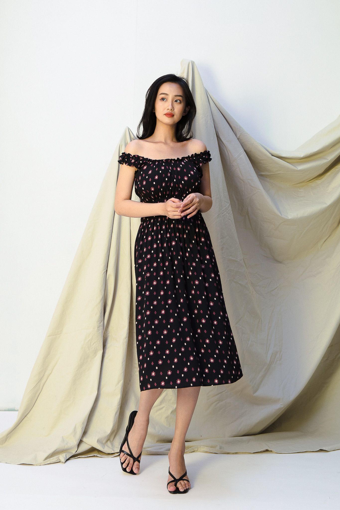 Floral Off Shoulder Midi Dress