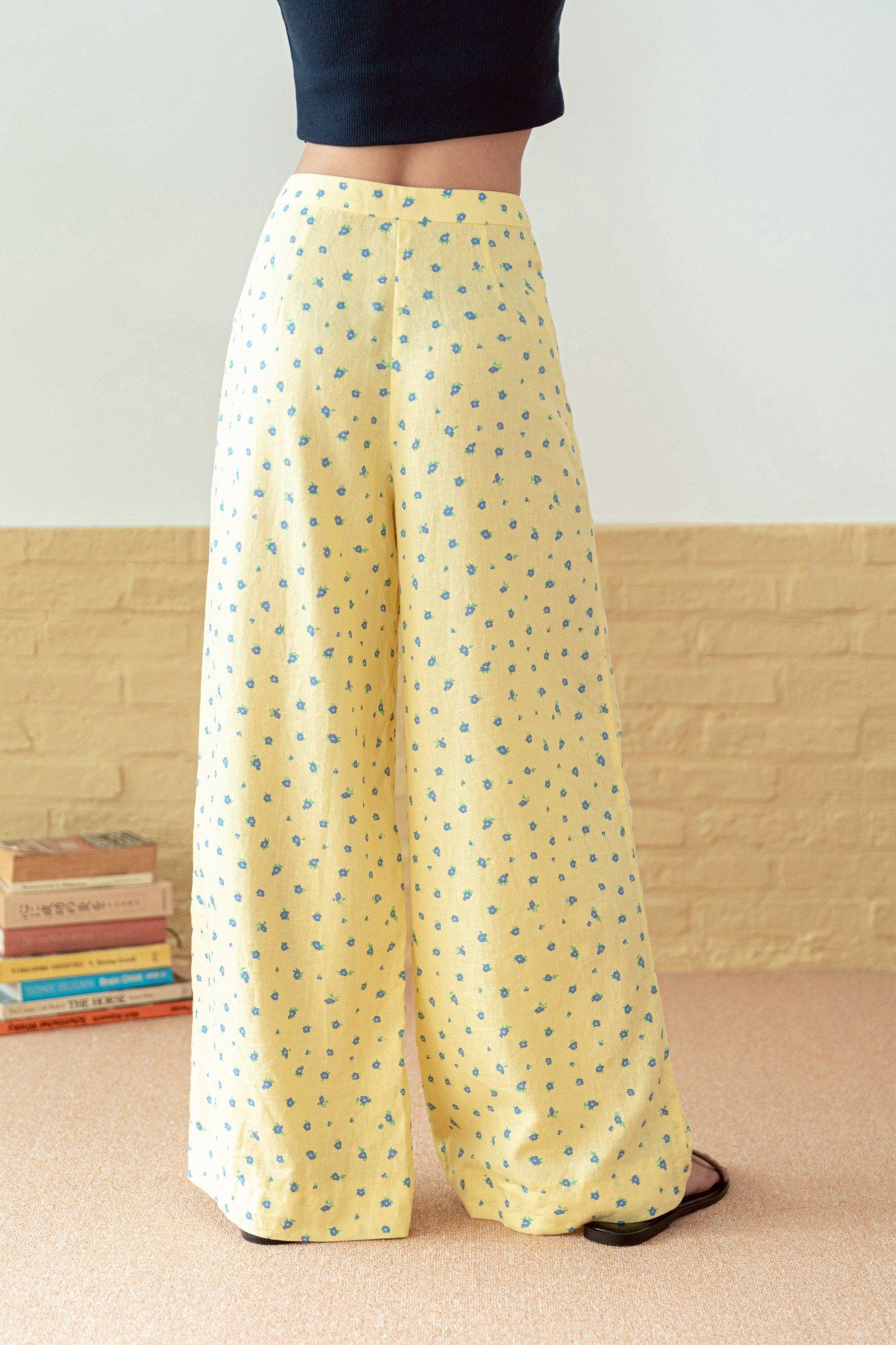 Butter Yellow Straight Leg Linen Trousers