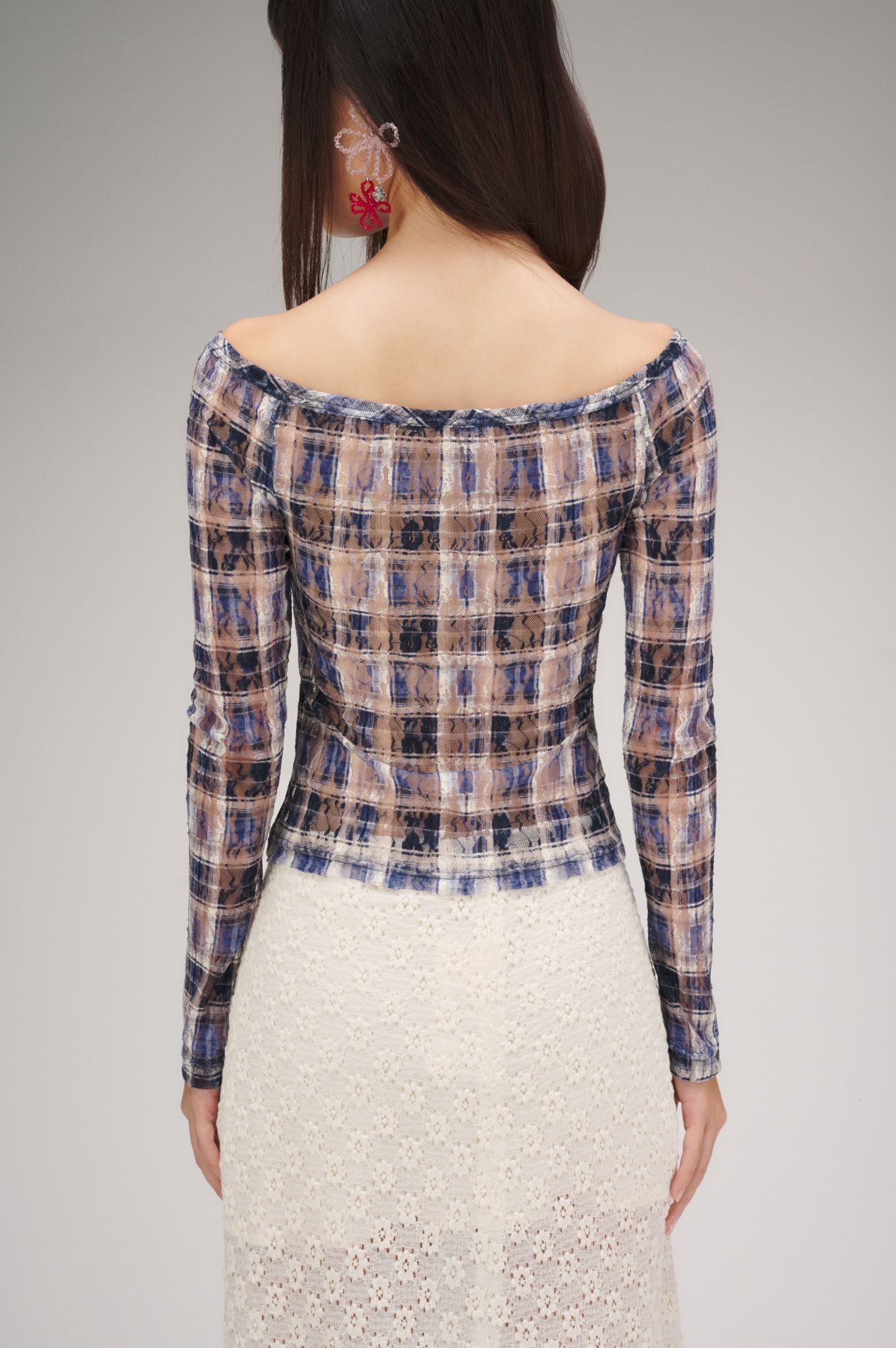 Printed Lace Long Sleeve Top