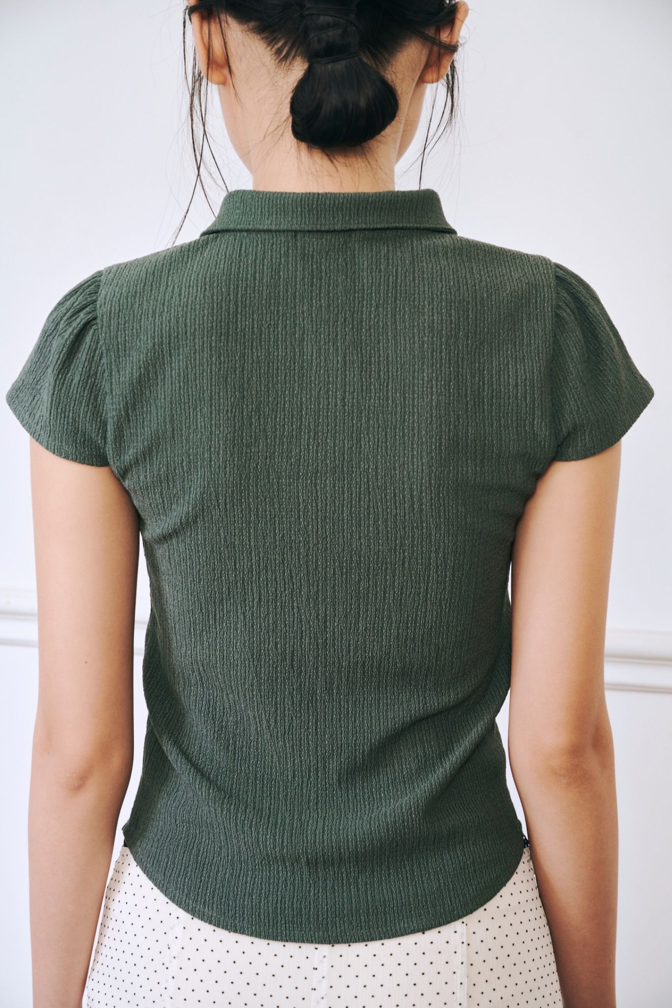 Dark Green Button-up Short Sleeve Top