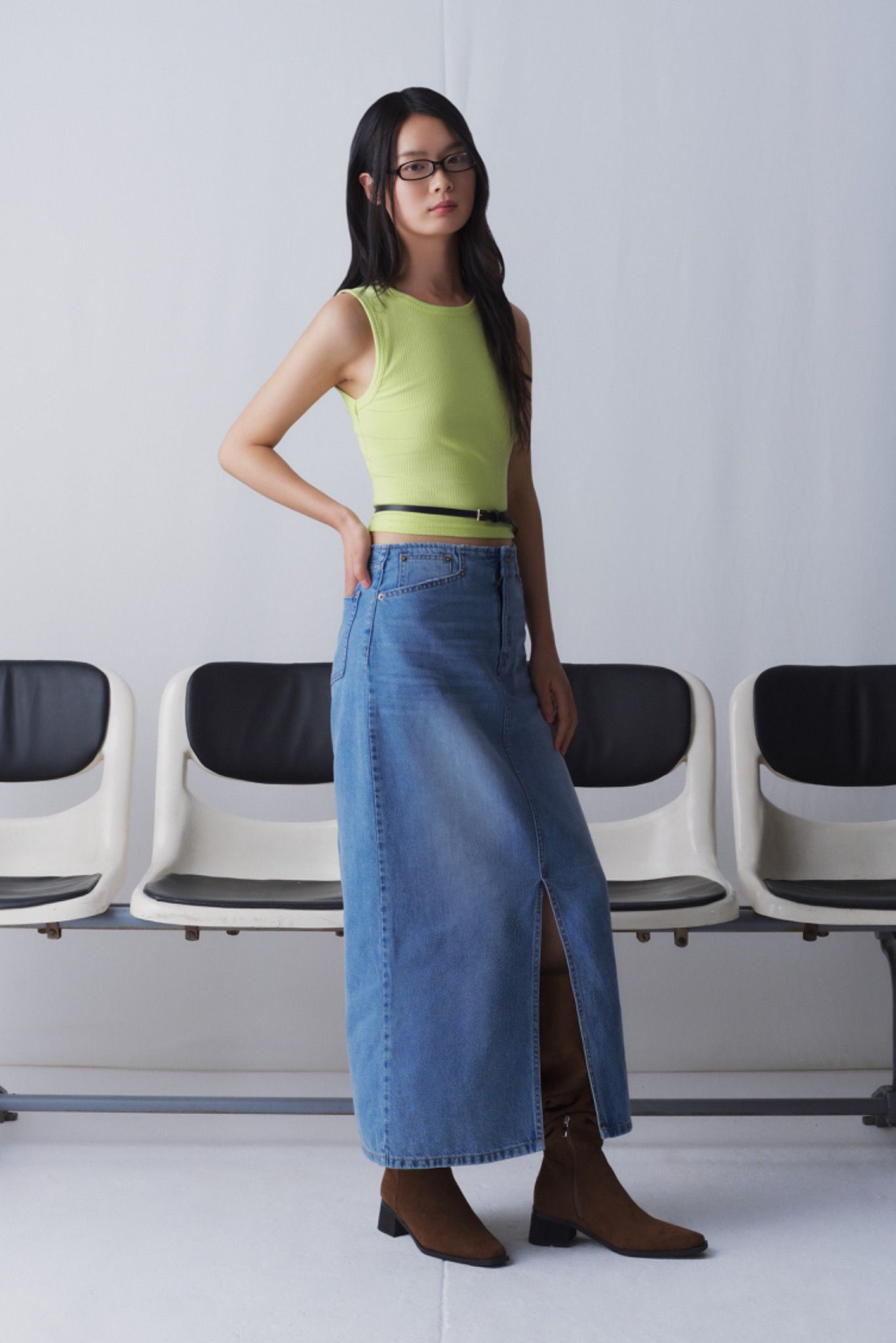 Light Blue Denim Maxi Skirt