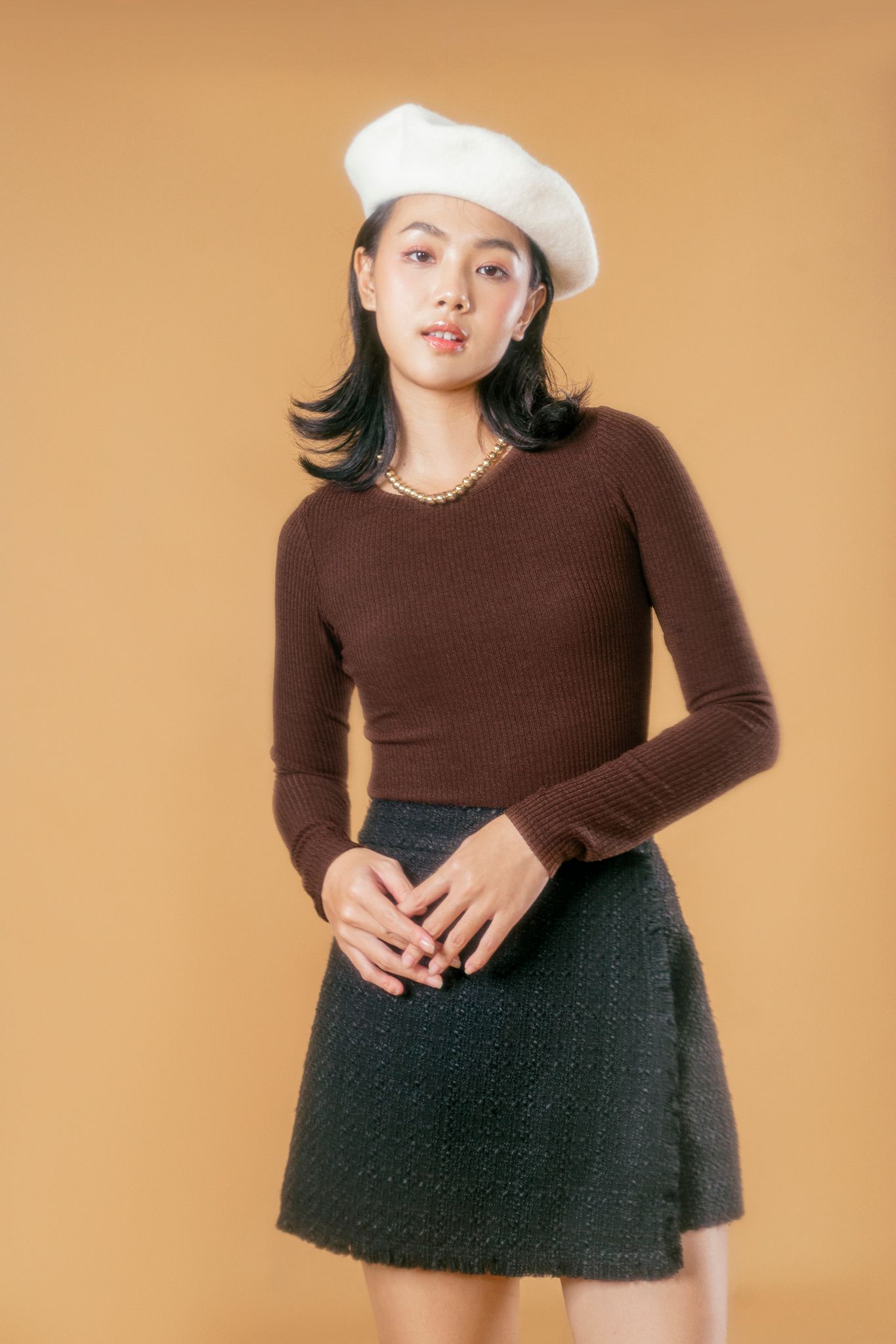  Brown Long Sleeve Jersey Top 