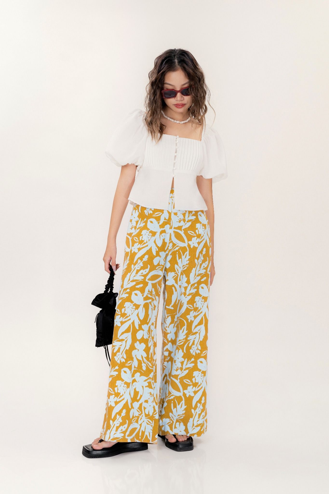  Floral Linen Wide Leg Trousers 