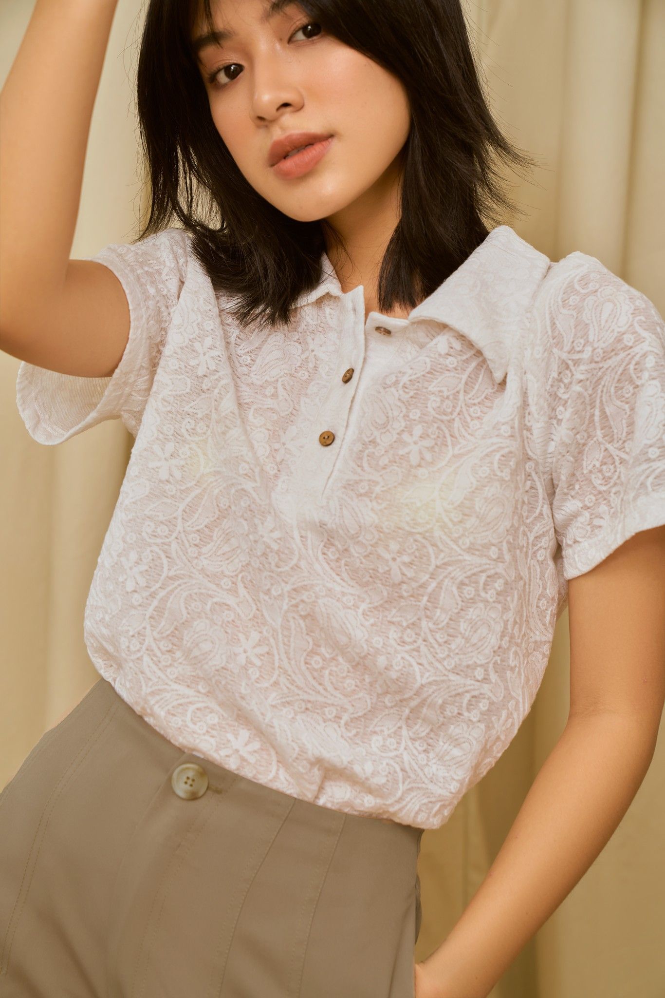 Floral Lace Short Sleeve Shirt