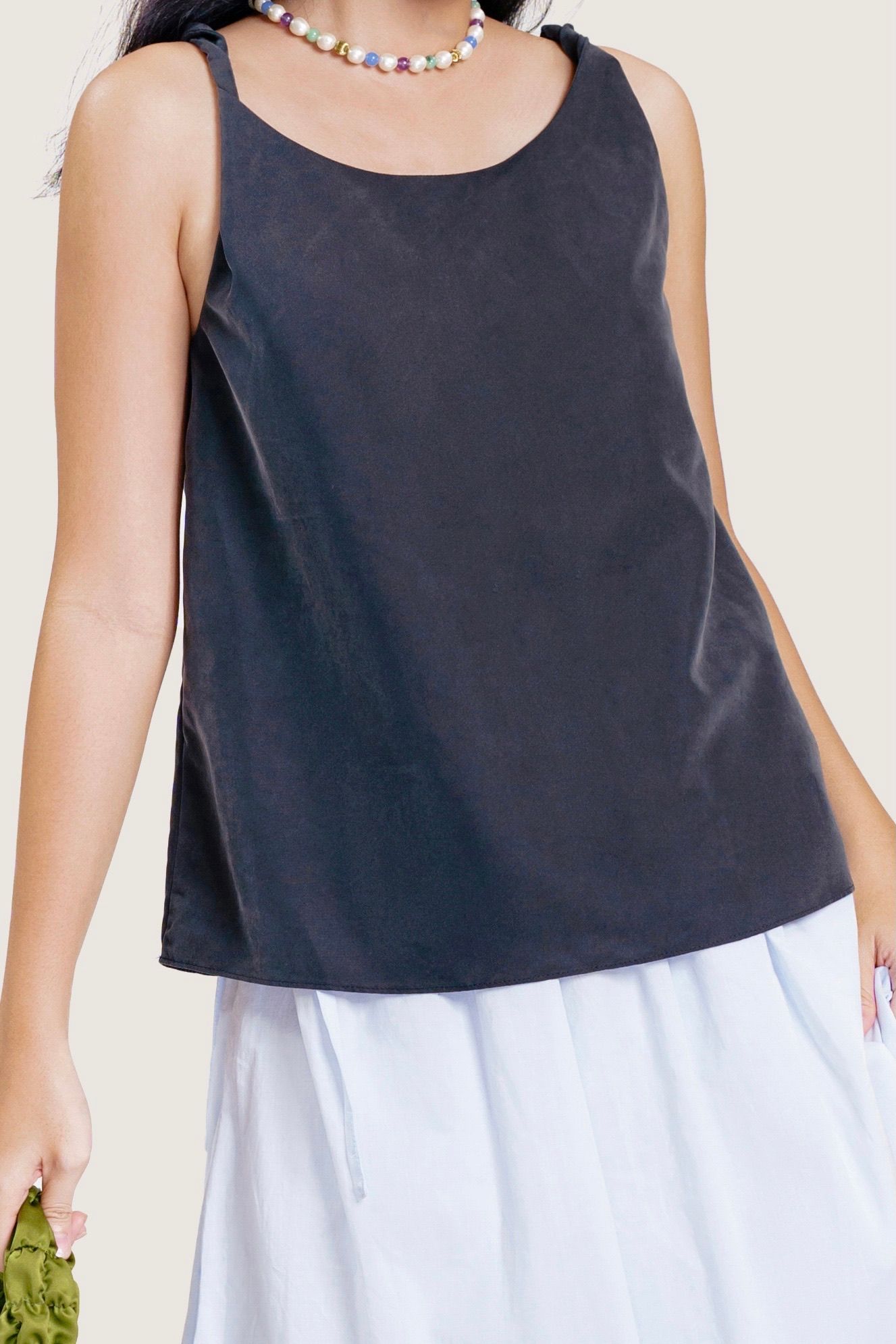  Black Silvery Twisted Straps Cami Top 