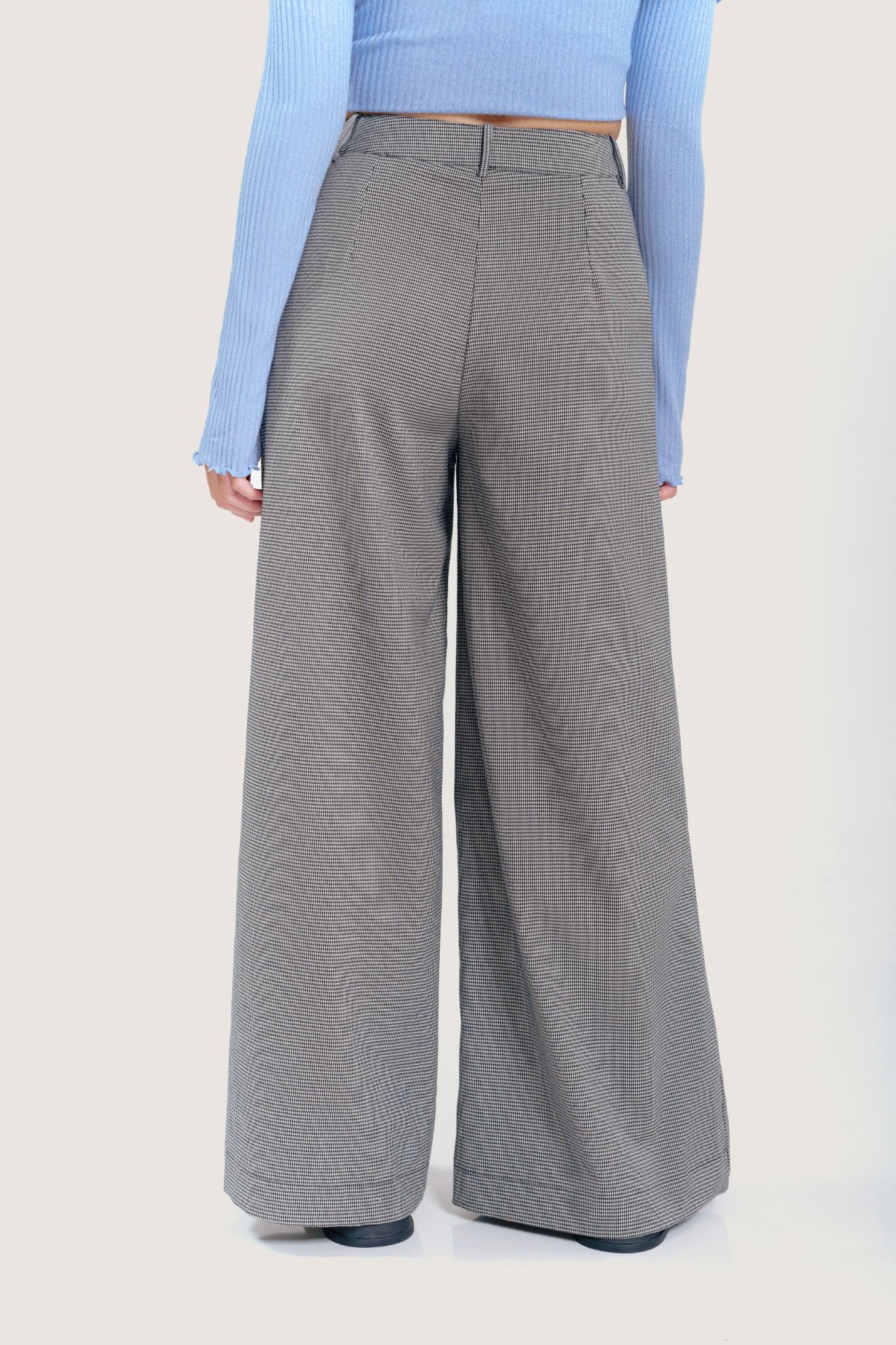  Fine Houndstooth Wide Leg Trousers 