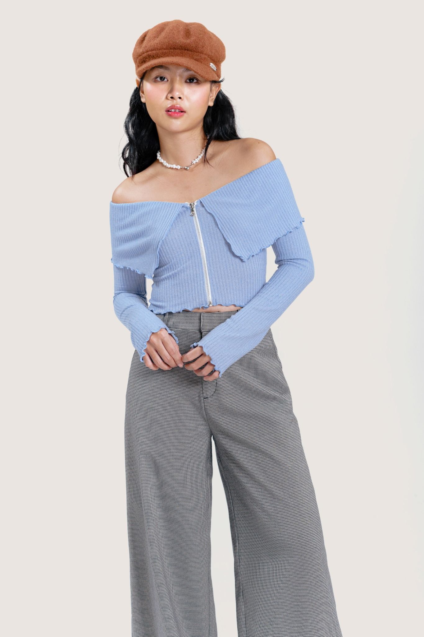  Fine Houndstooth Wide Leg Trousers 