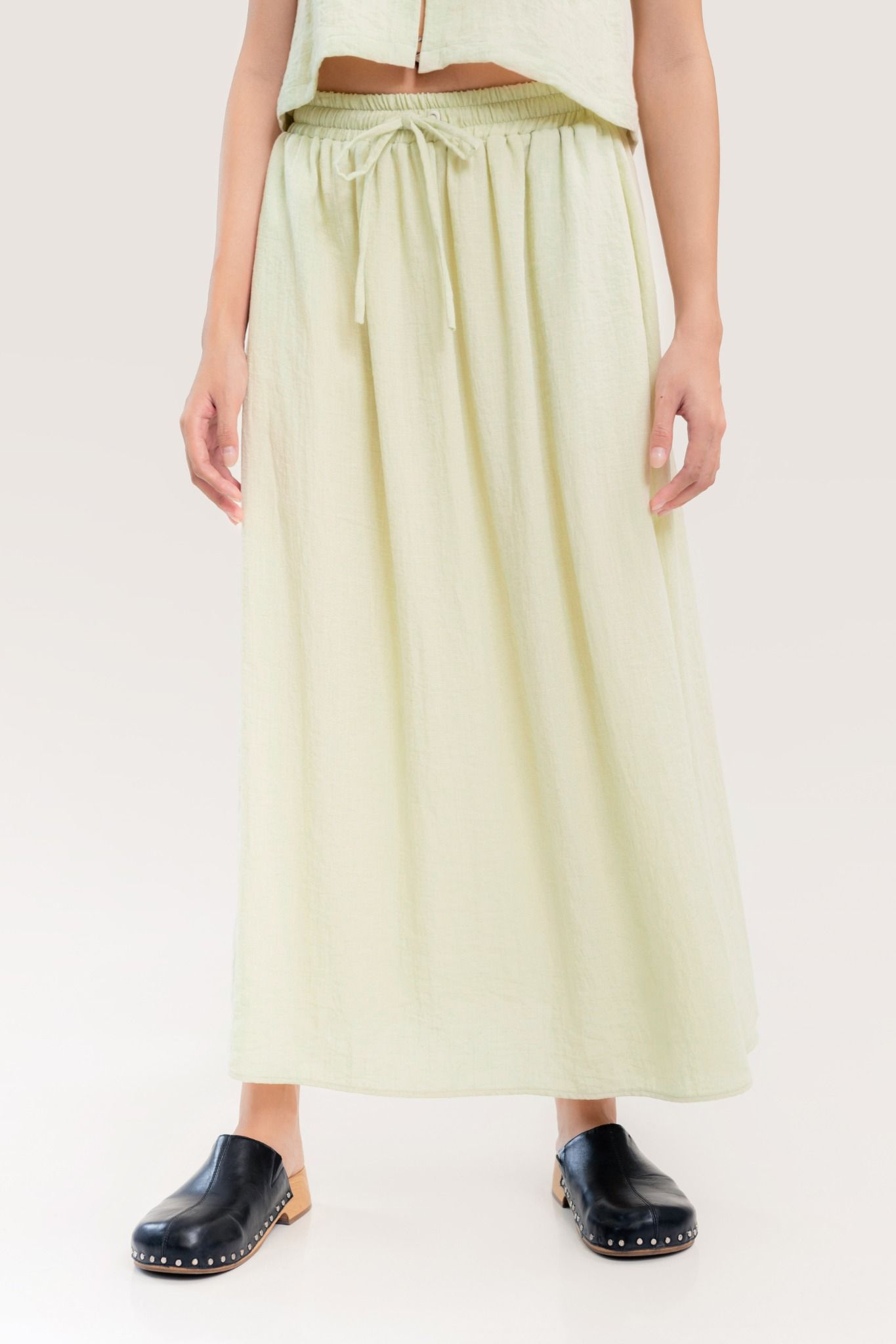  Light Green Linen Maxi Skirt 