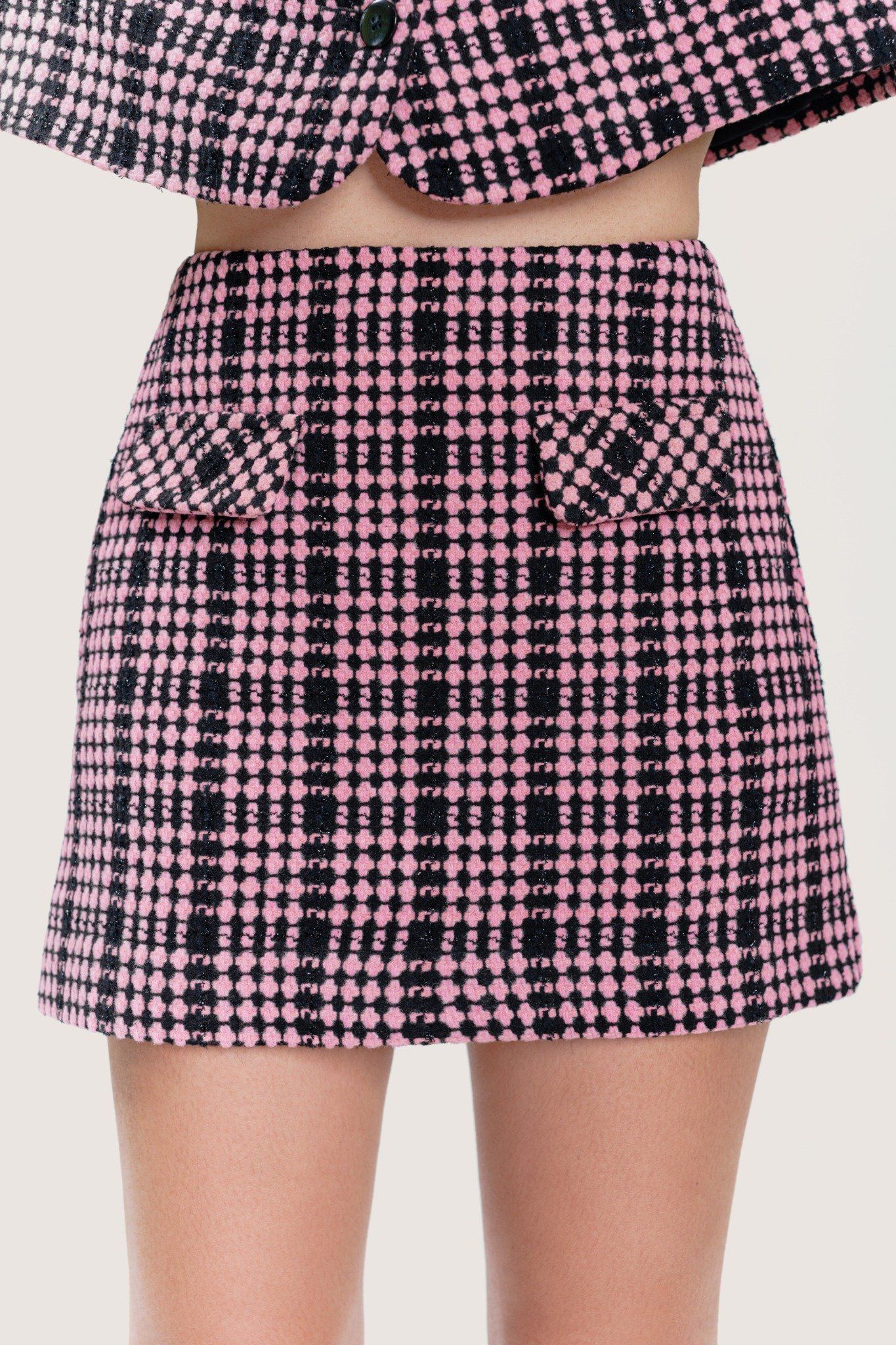  Pink Bockets Plaid Tweed Mini Skirt 