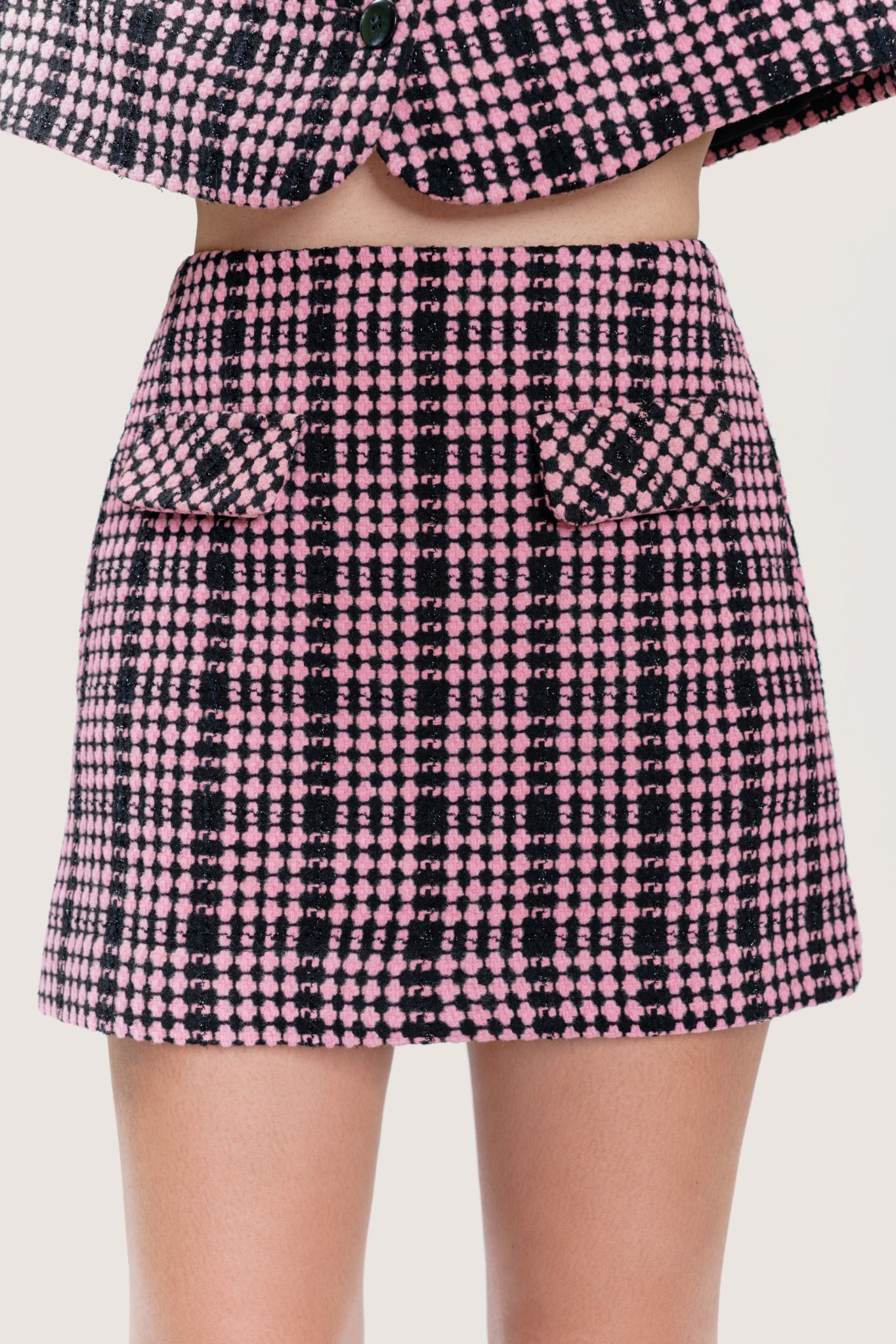 Pink Bockets Plaid Tweed Mini Skirt