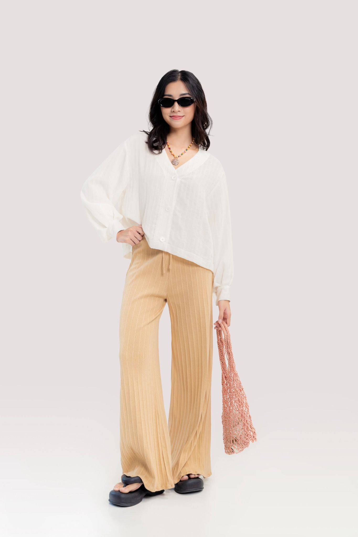  Beige Comfort Ribbed Pants 