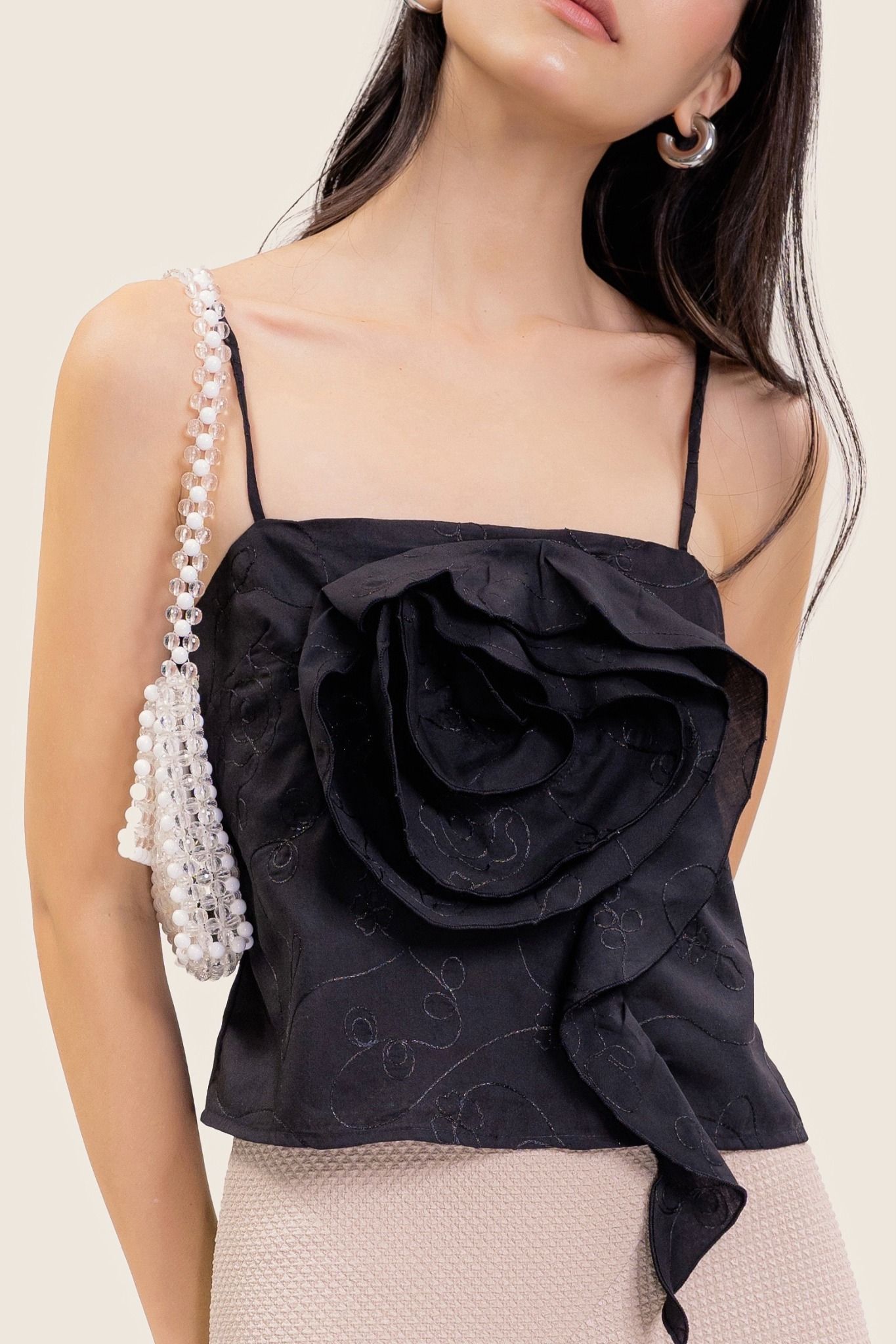  Black Embroidered Spiral Floral Camisole 