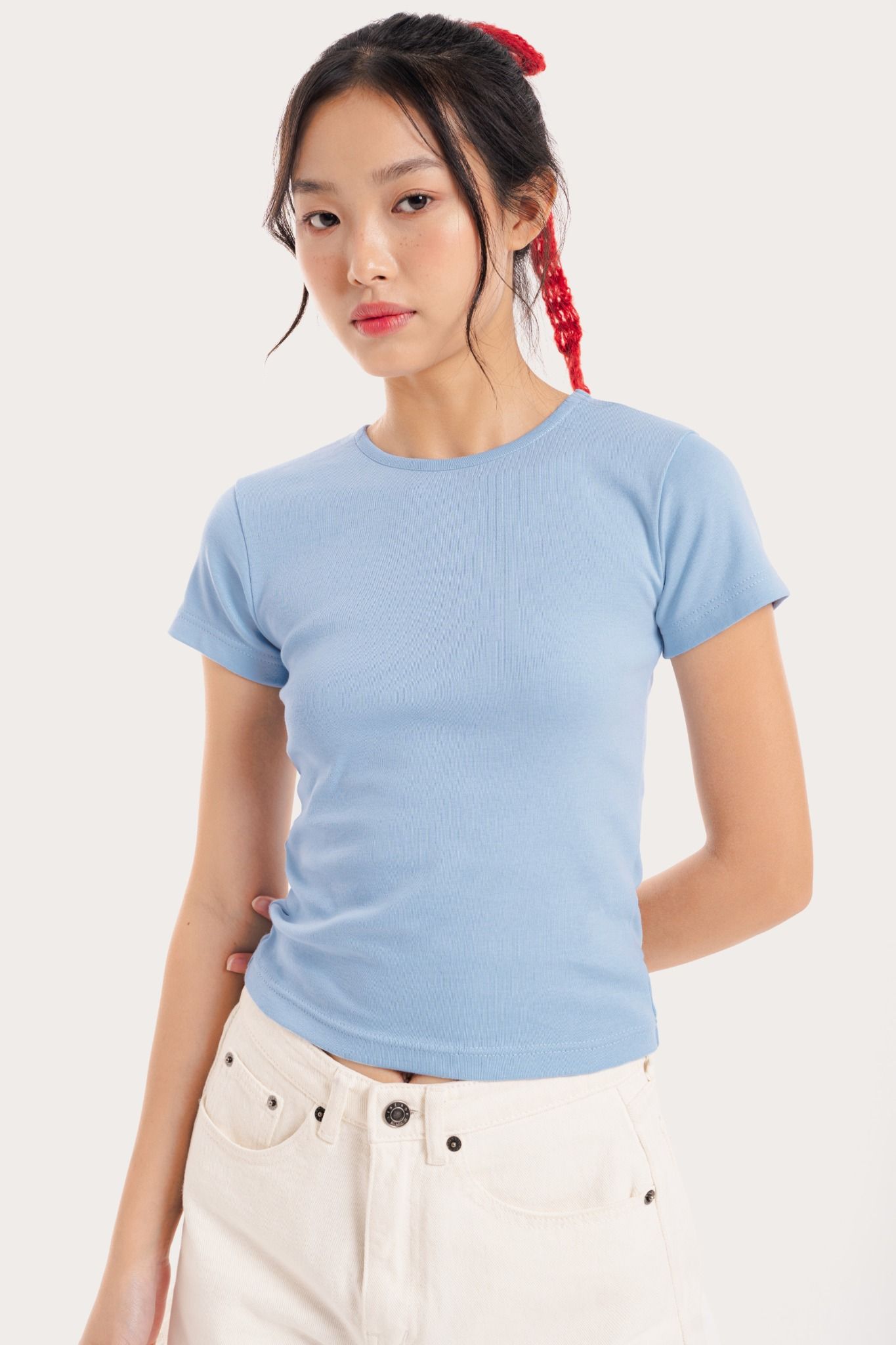  Blue Crew Neck Fitted T-Shirt 